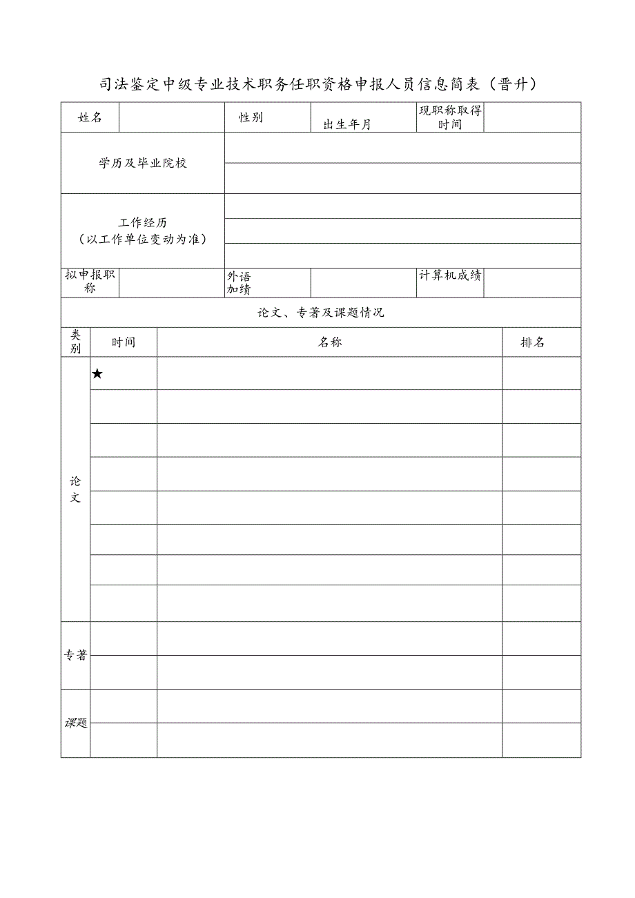 司法鉴定中级专业技术职务任职资格申报人员信息简表(晋升）.docx_第1页