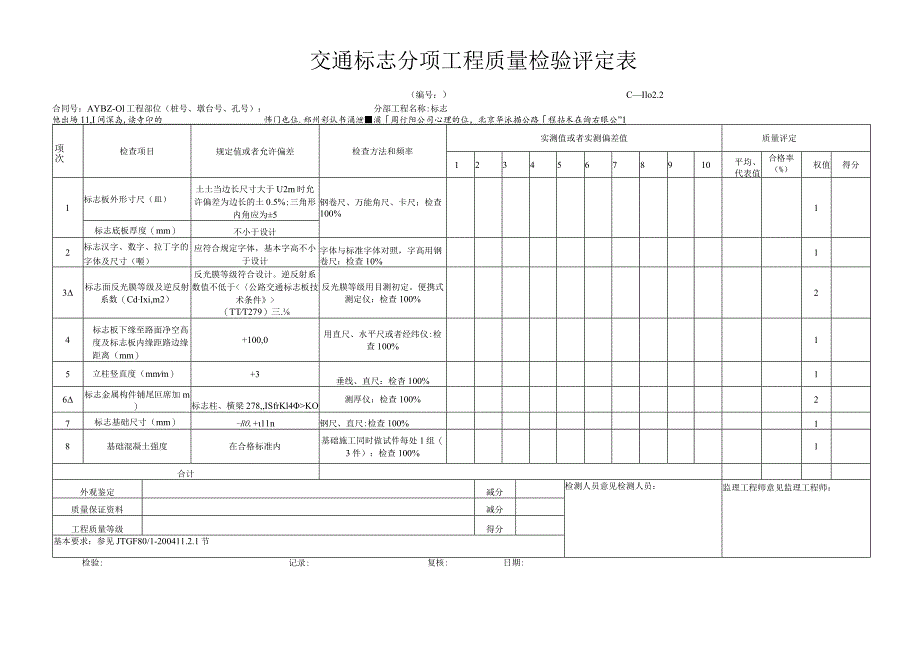 交通安全设施工程质量检验评定表(新表样表).docx_第1页