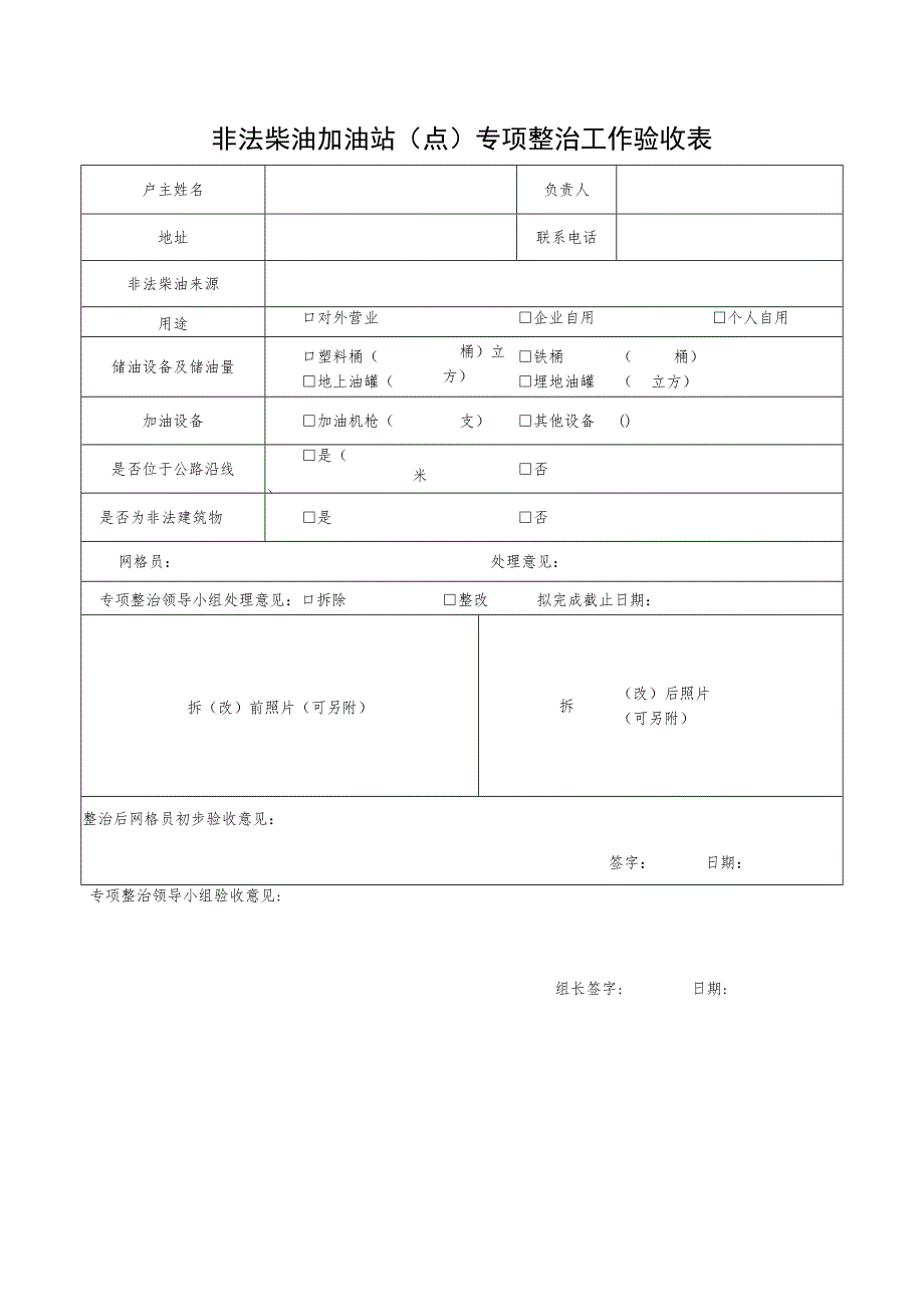 非法柴油加油站点专项整治工作验收表.docx_第1页