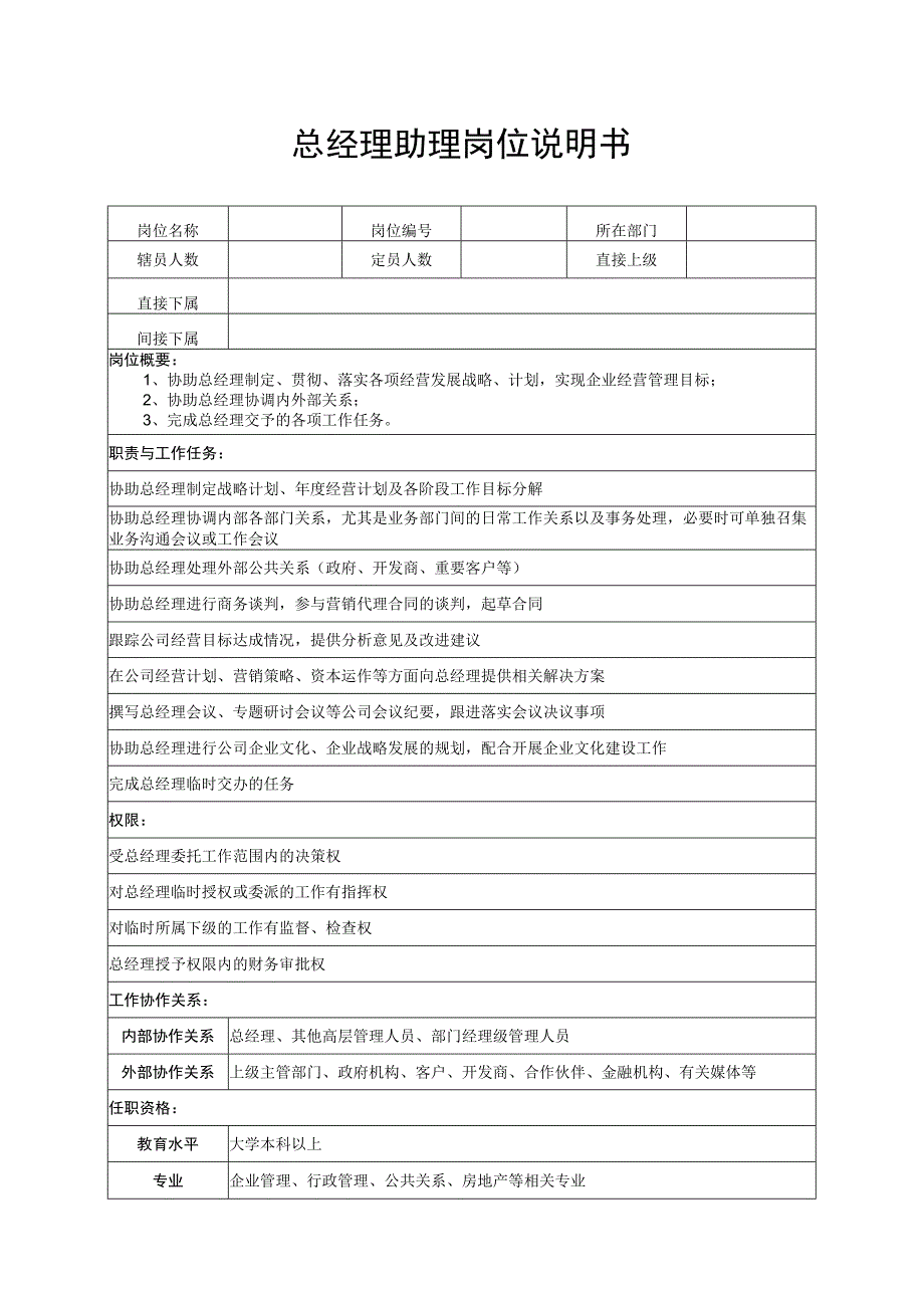 总经理助理岗位说明书.docx_第1页