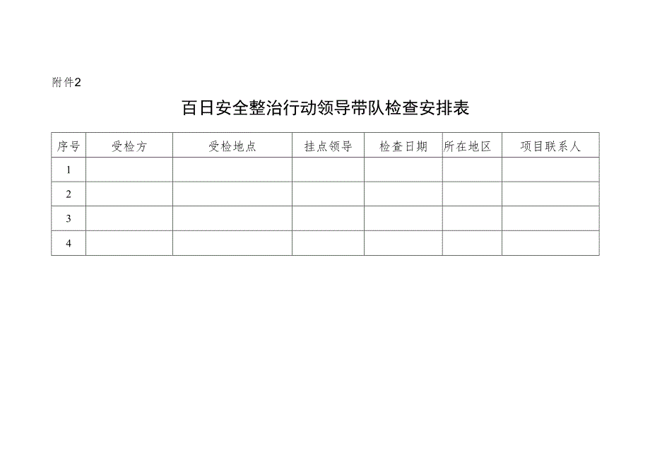 百日安全整治行动领导带队检查安排表.docx_第1页