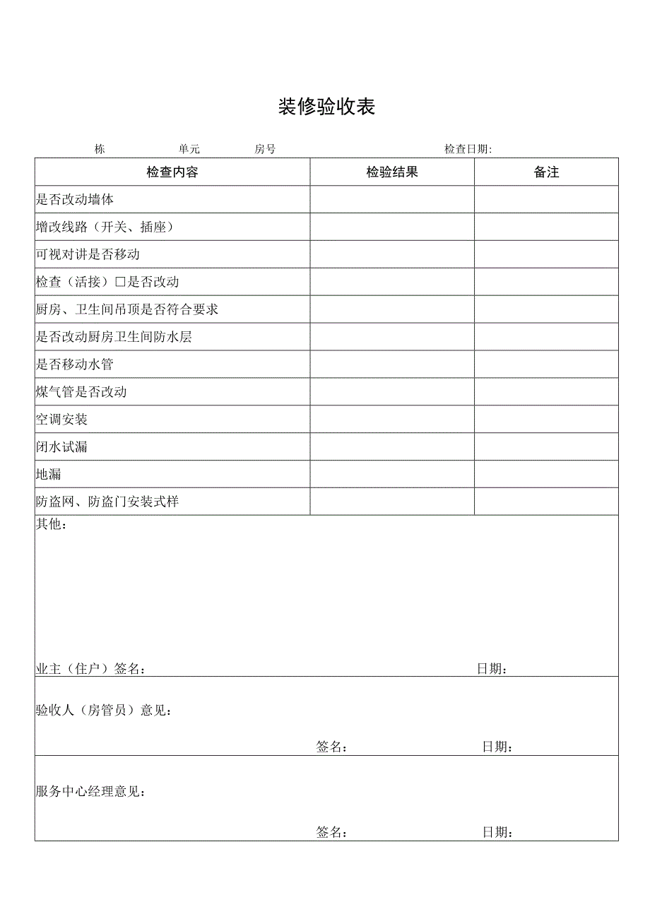 装修验收表（标准模版）.docx_第1页