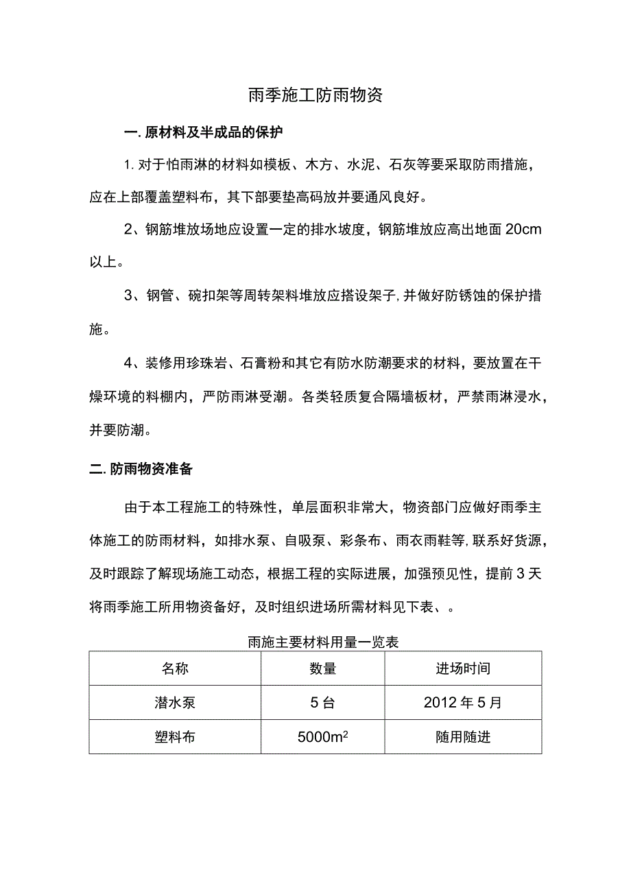 雨季施工防雨物资.docx_第1页