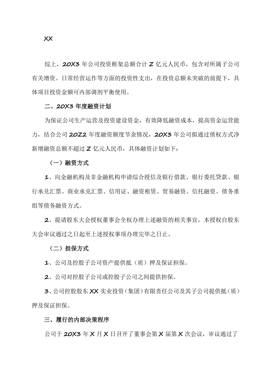 XX能源股份有限公司关于20X3年度投资框架与融资计划的公告.docx_第2页