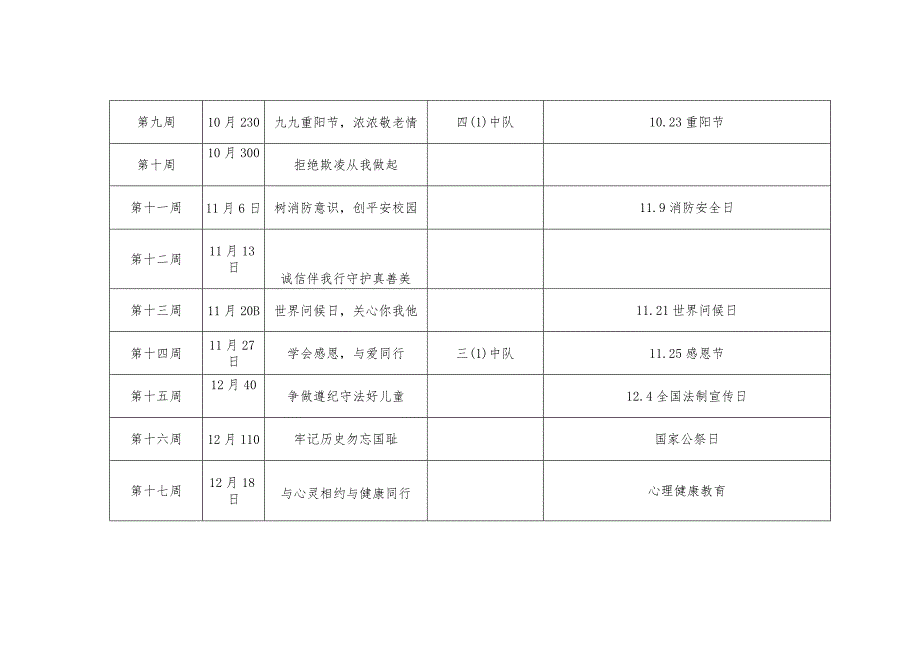 2023学年度秋季学期小学主题教育活动安排表.docx_第2页