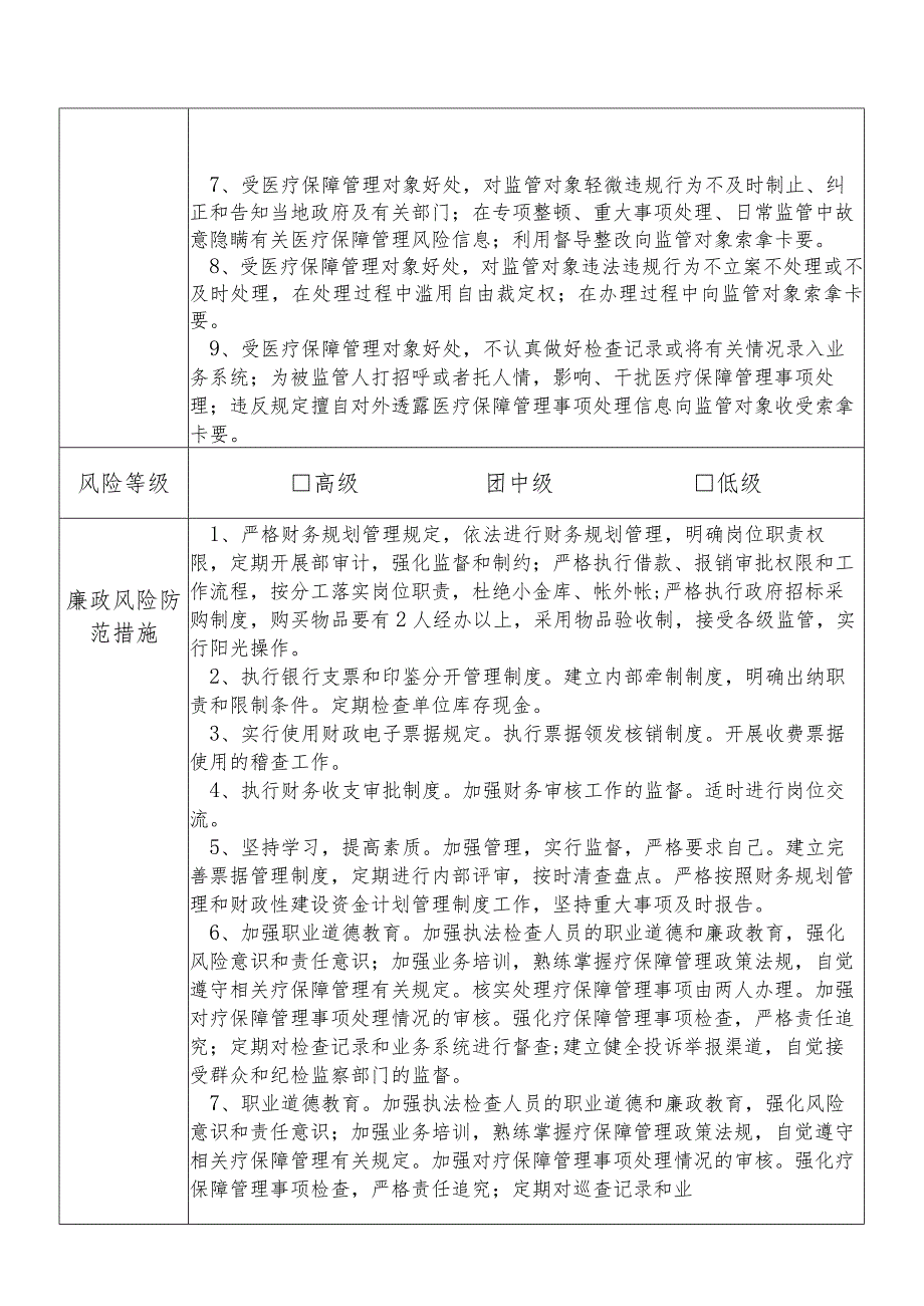 某县医保部门医疗保障管理及规划财务管理（综合）股干部个人岗位廉政风险点排查登记表.docx_第2页