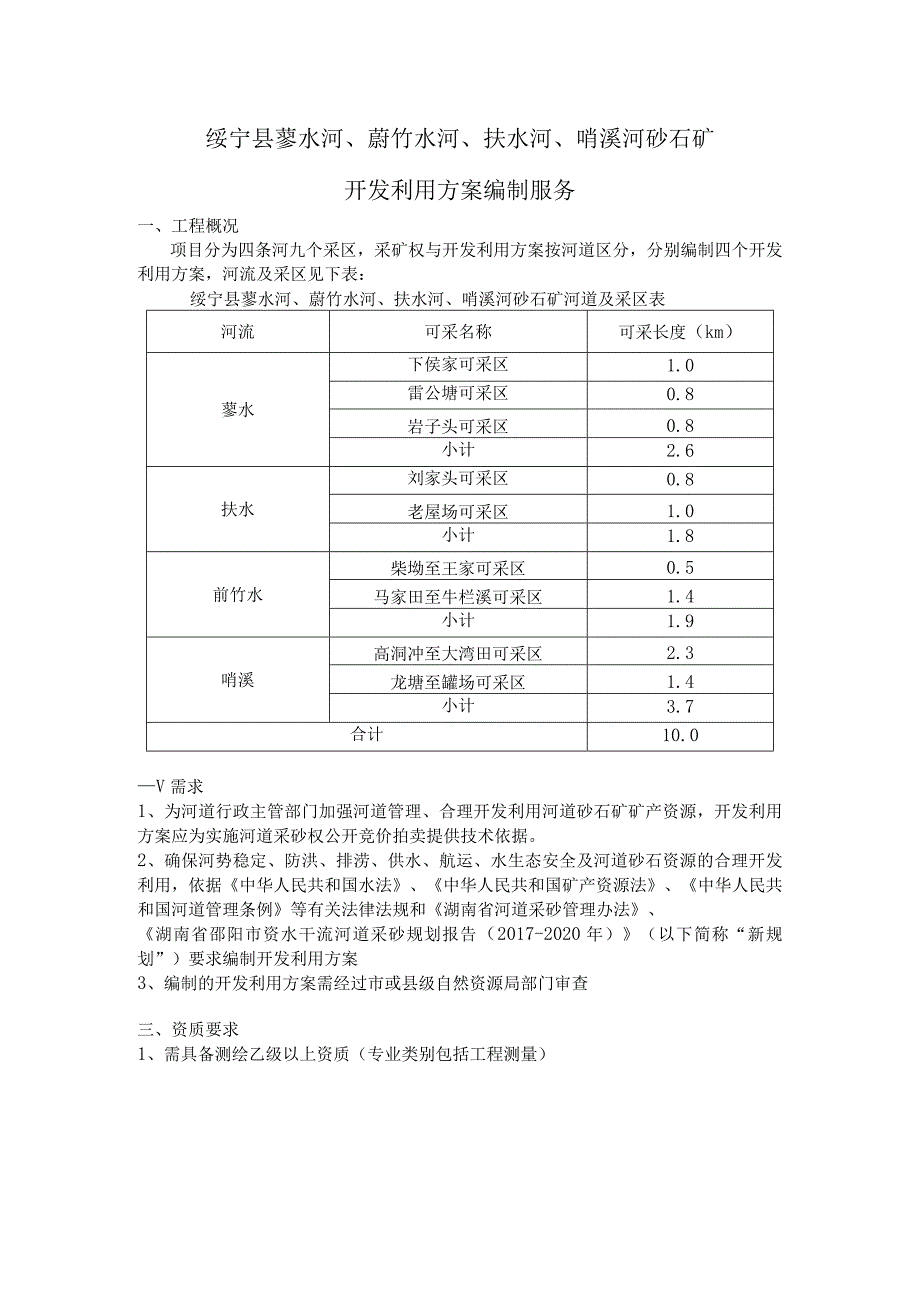 绥宁县蓼水河、莳竹水河、扶水河、哨溪河砂石矿开发利用方案编制服务.docx_第1页
