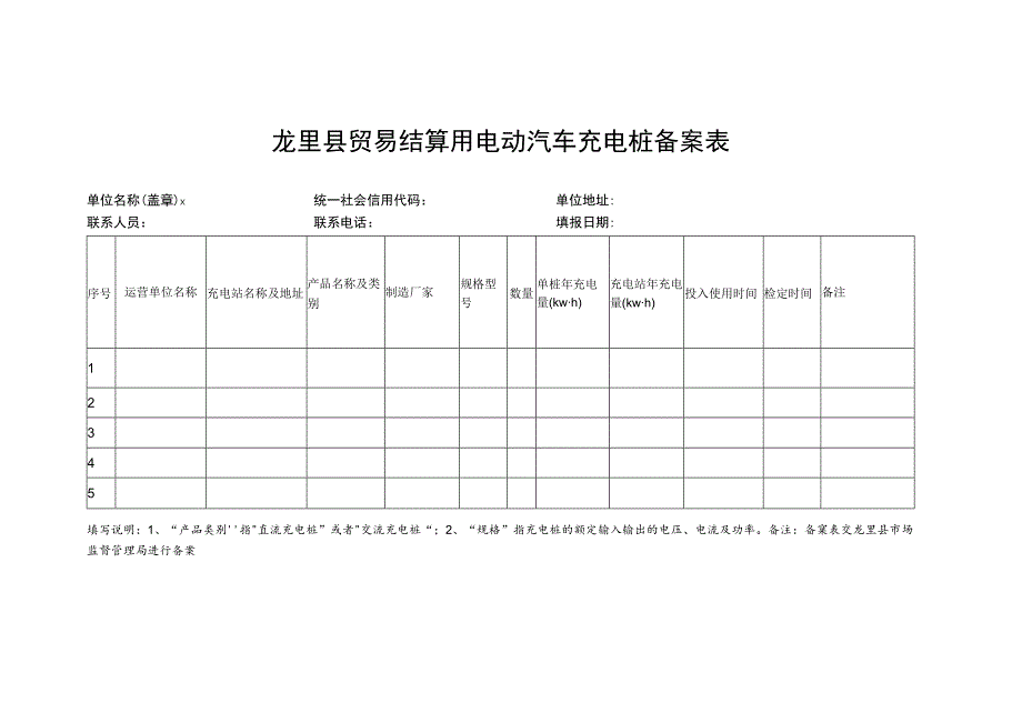 龙里县贸易结算用电动汽车充电桩备案表.docx_第1页