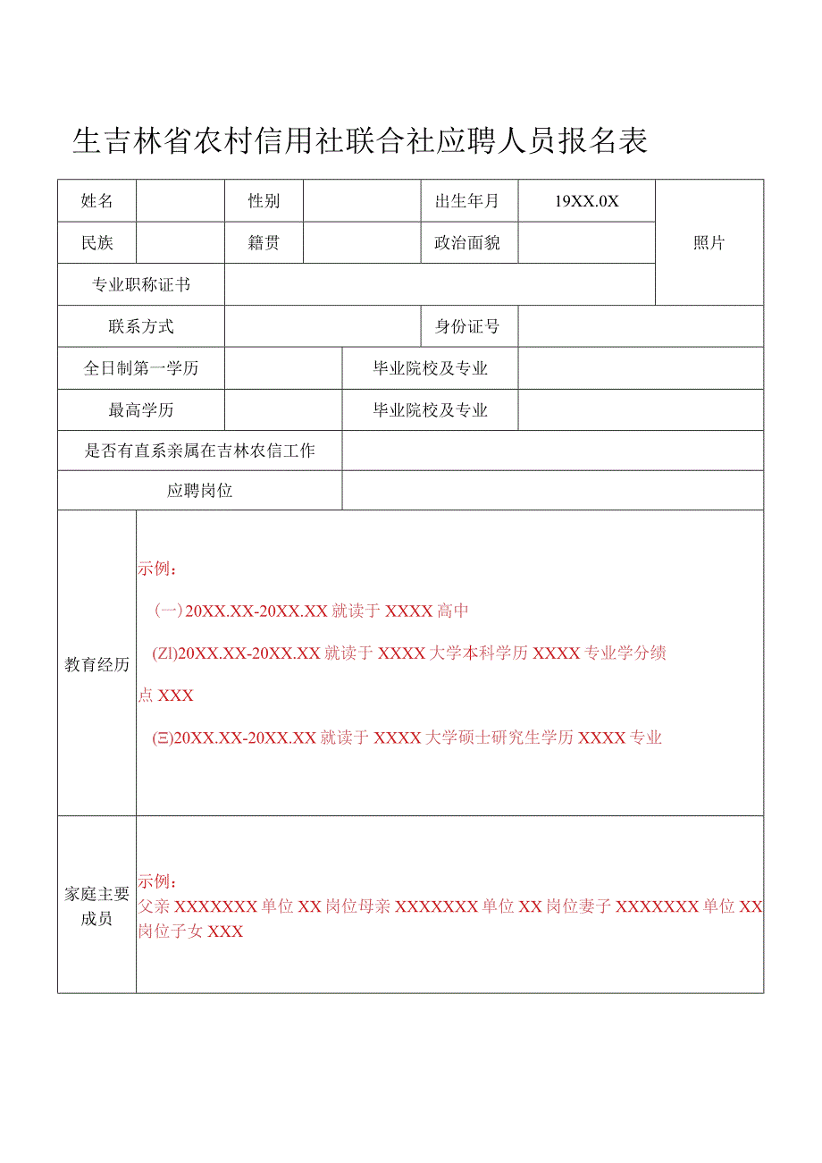 吉林省农村信用社应聘人员登记表.docx_第1页