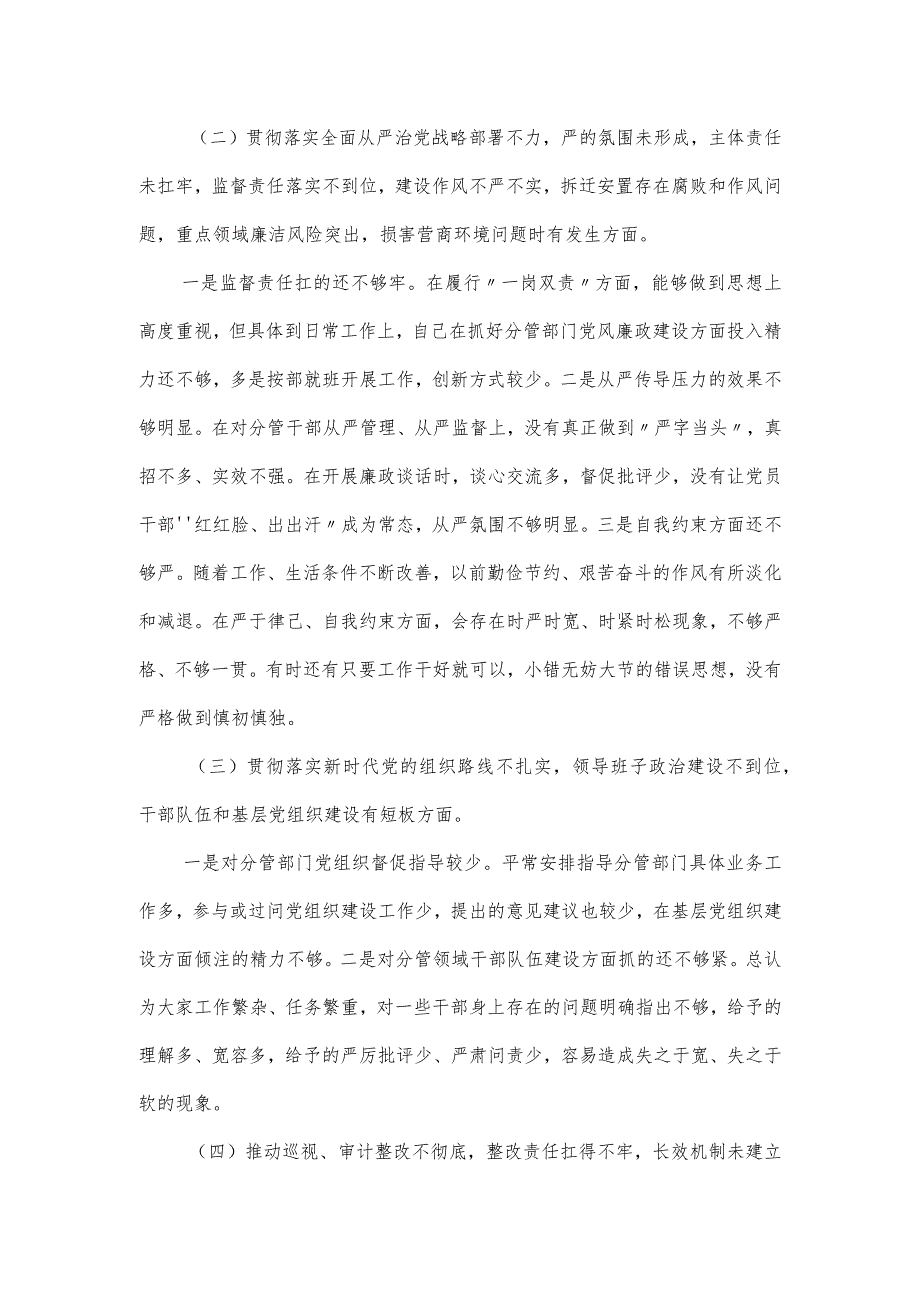 2023巡视整改民主生活会个人对照检查发言材料.docx_第2页