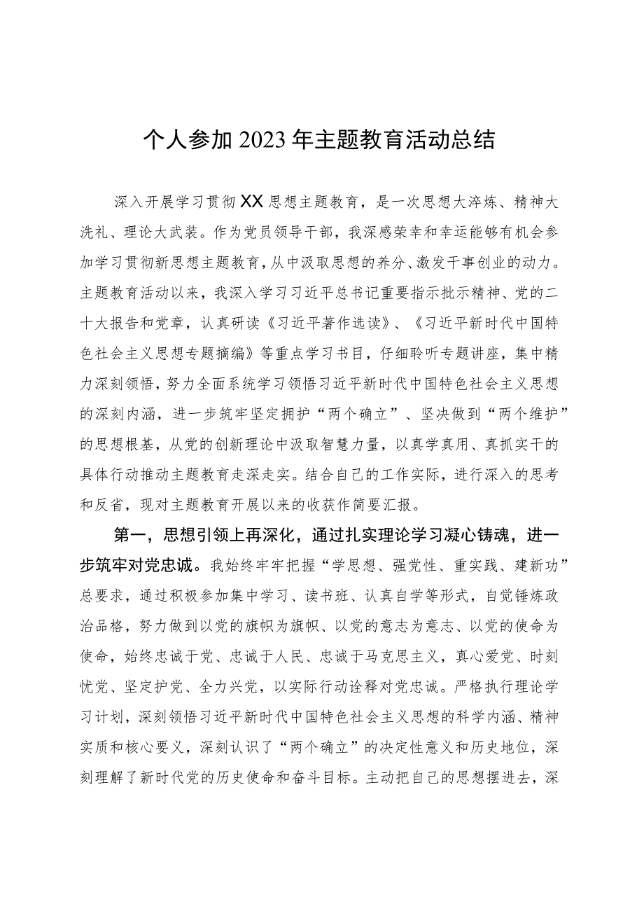 个人参加2023年主题教育活动总结.docx_第1页