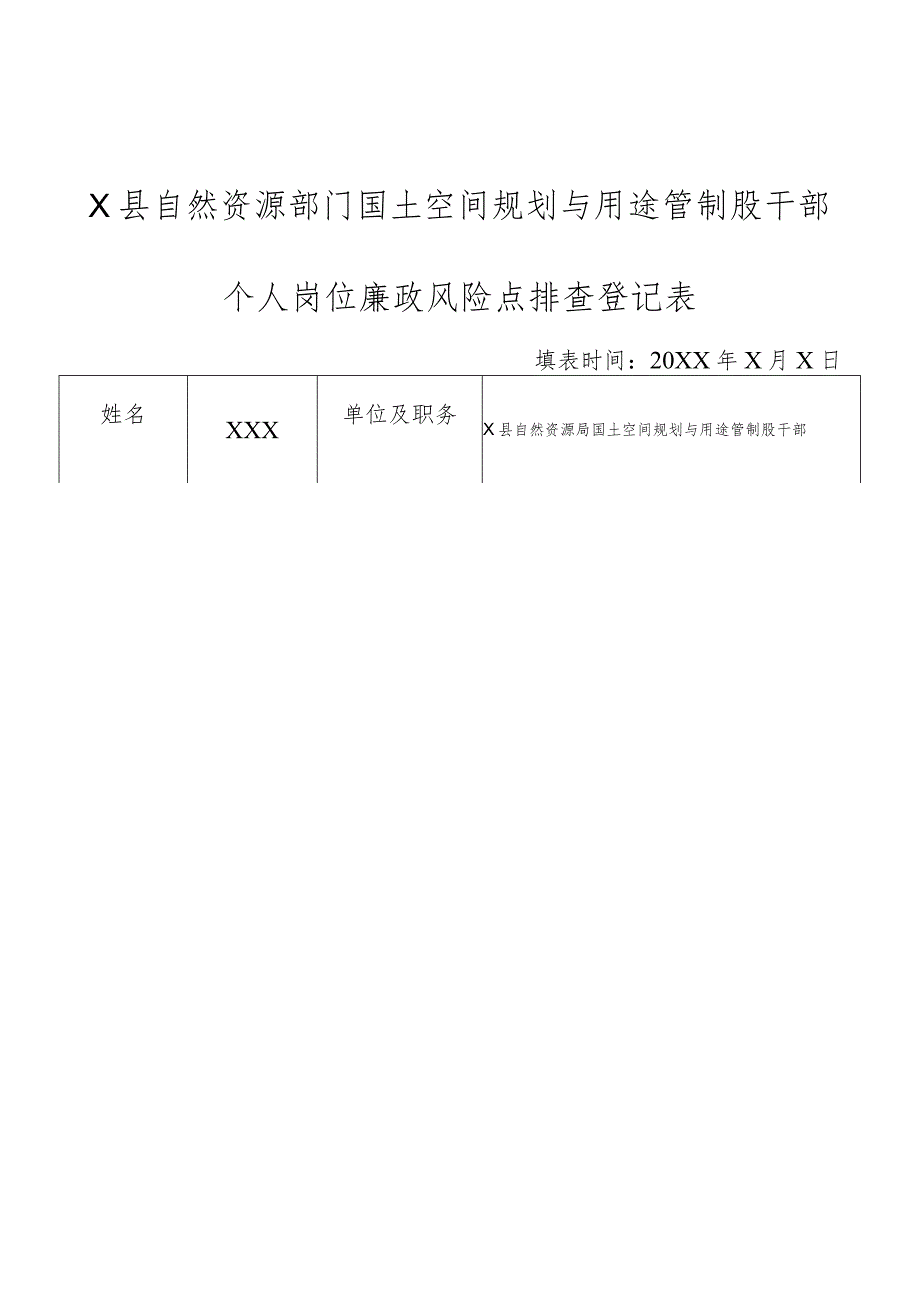 某县自然资源部门国土空间规划与用途管制股干部个人岗位廉政风险点排查登记表.docx_第1页