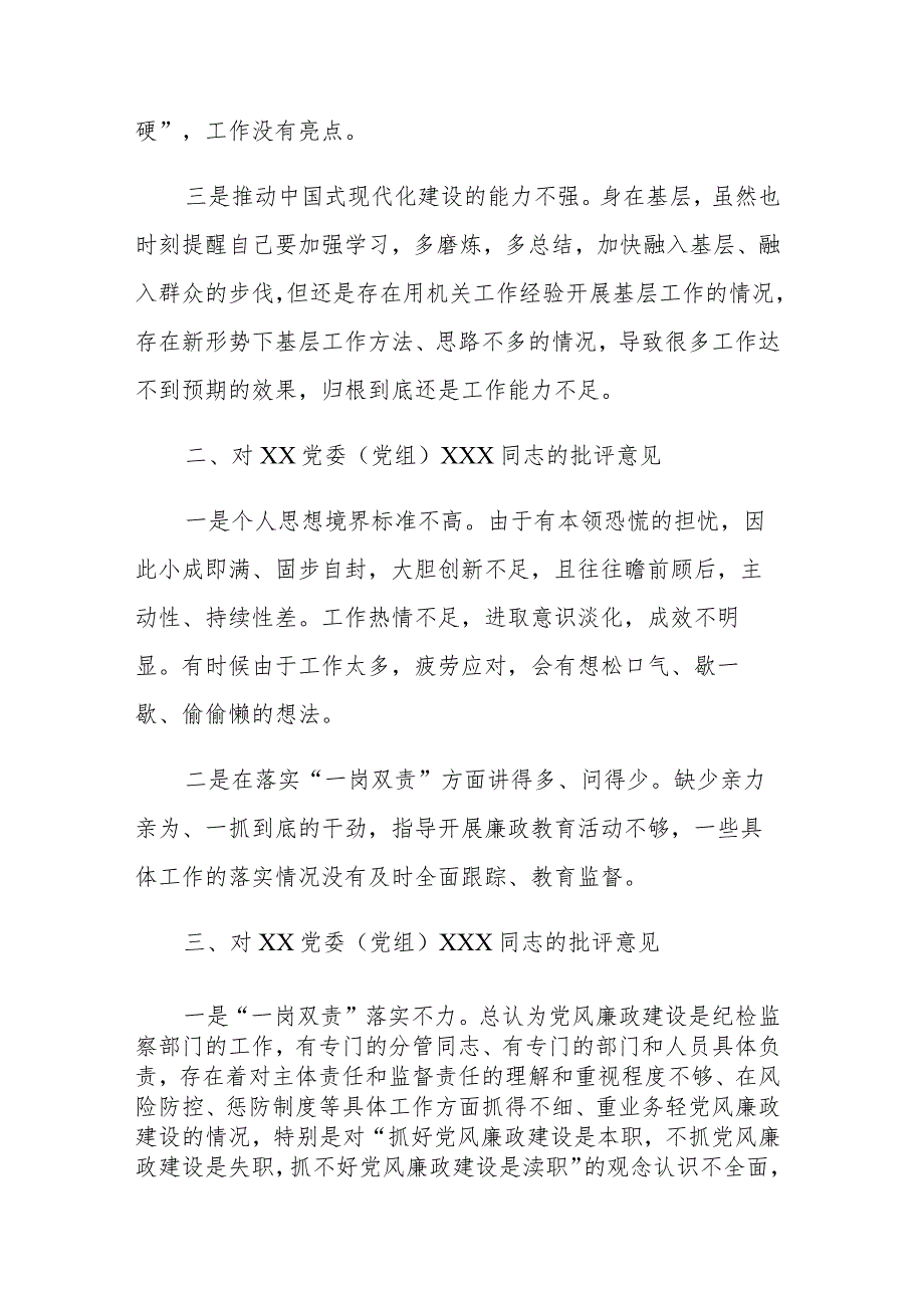 两篇：领导干部在2023年主题教育专题民主生活会上对其他班子成员的批评意见范文.docx_第2页