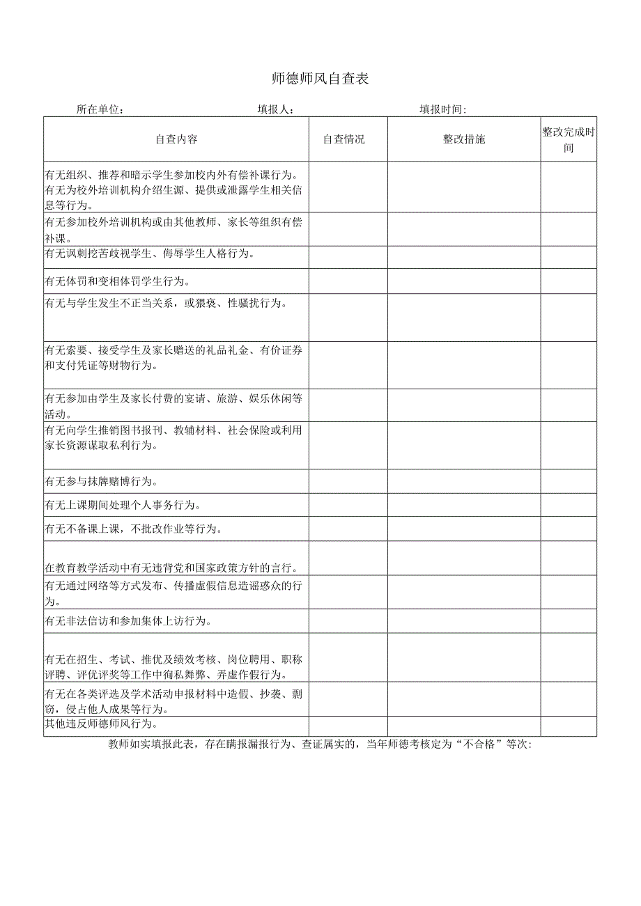 师德师风自查表（模板）.docx_第1页