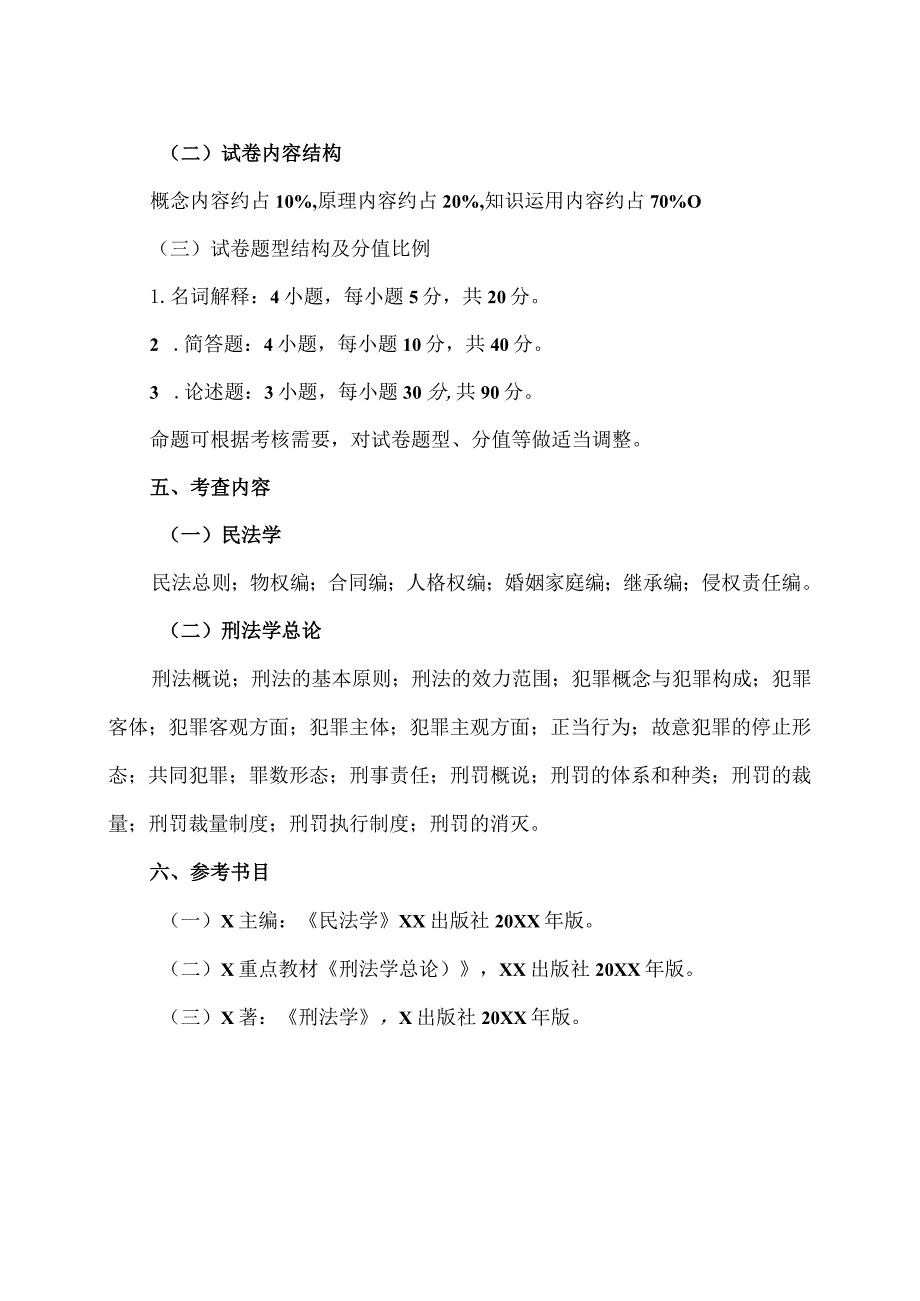 XX理工大学2023年硕士研究生招生自命题科目《法学综合》考试大纲.docx_第2页