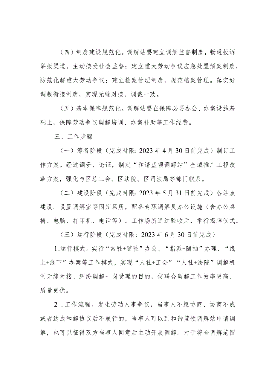 XX区人力资源和社会保障局和谐蓝领调解站全域推广工程改革工作实施方案.docx_第3页