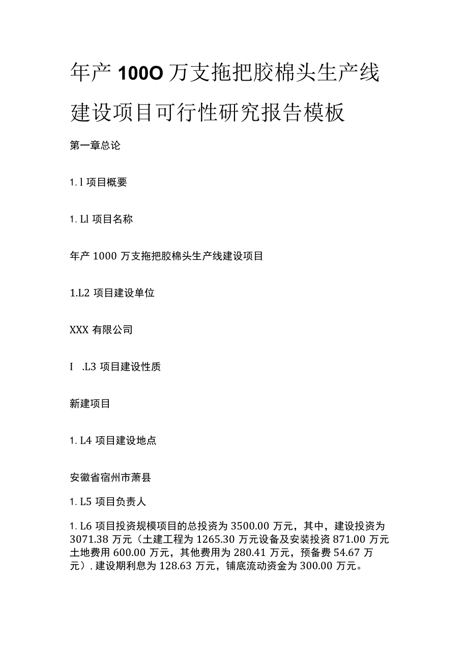 拖把胶棉头生产线建设项目可行性研究报告模板.docx_第1页