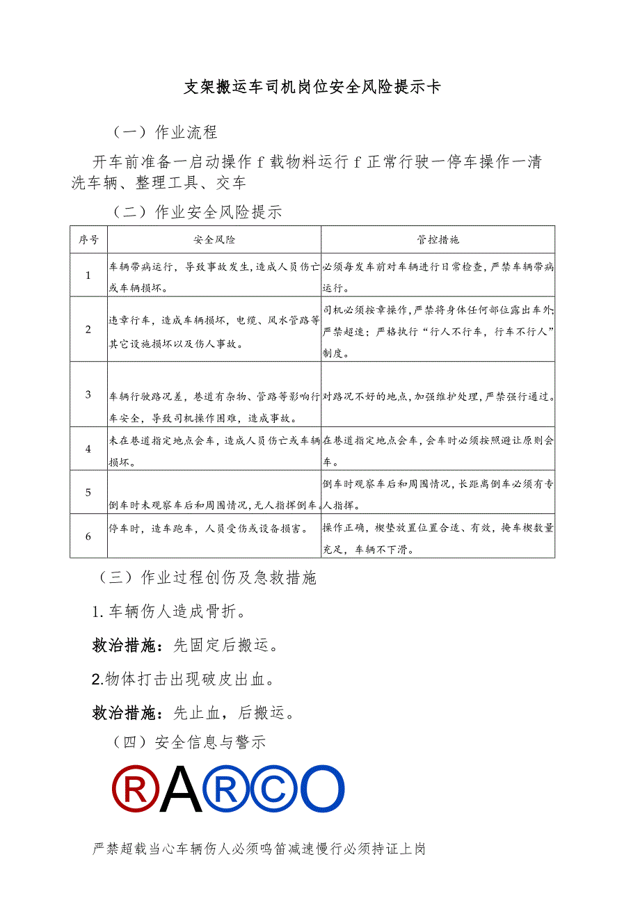 支架搬运车司机岗位安全风险提示卡.docx_第1页