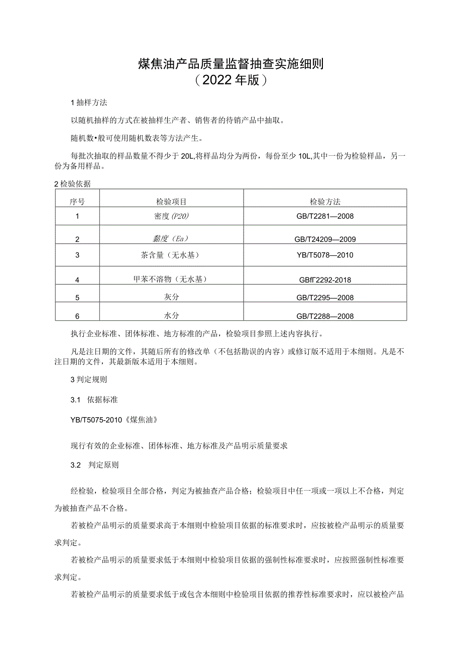 煤焦油产品质量监督抽查实施细则（2022年版）.docx_第1页