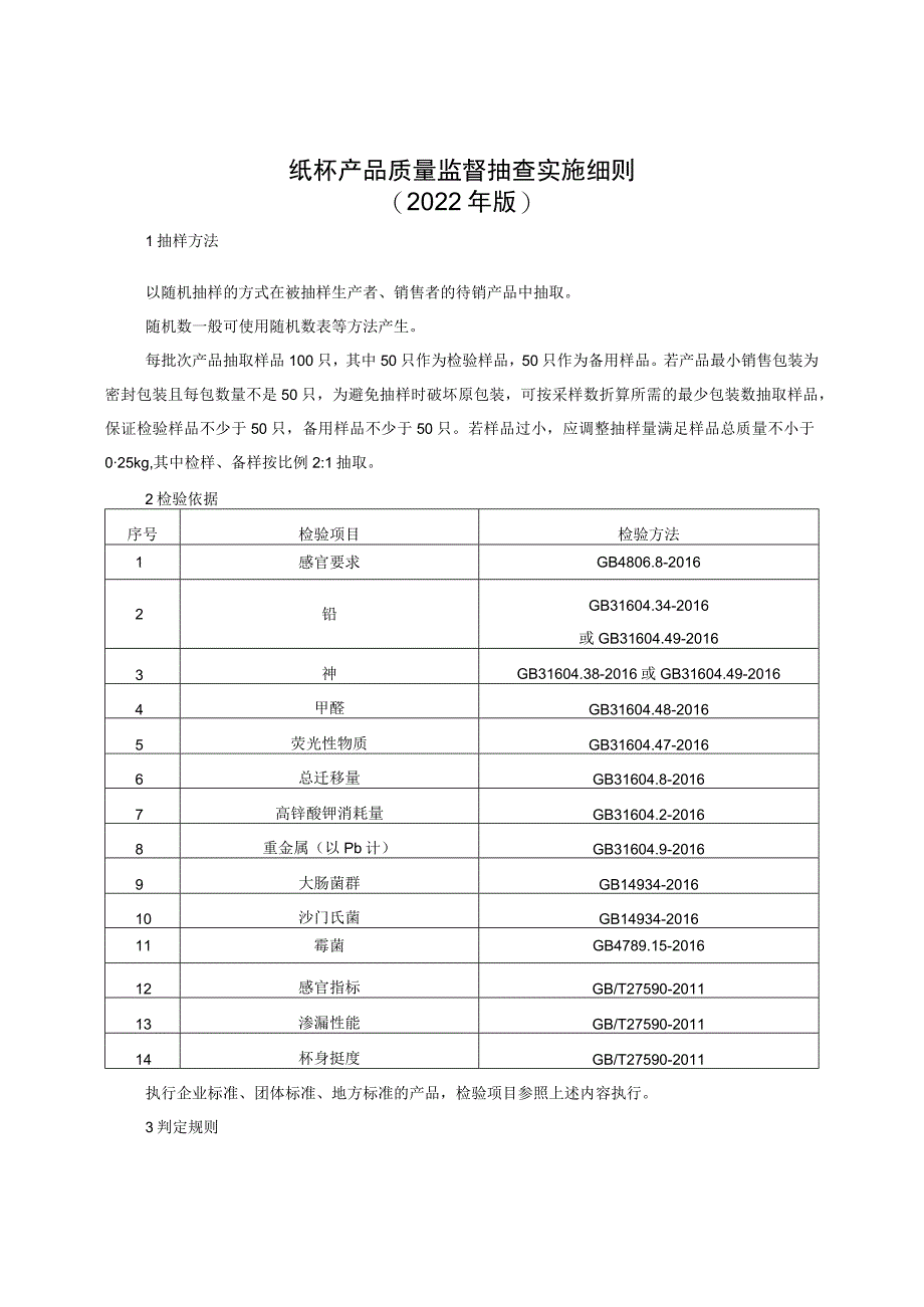 纸杯产品质量监督抽查实施细则（2022年版）.docx_第1页