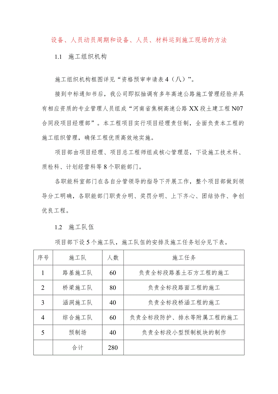 设备、人员动员周期和设备、人员、材料运到施工现场的方法.docx_第1页