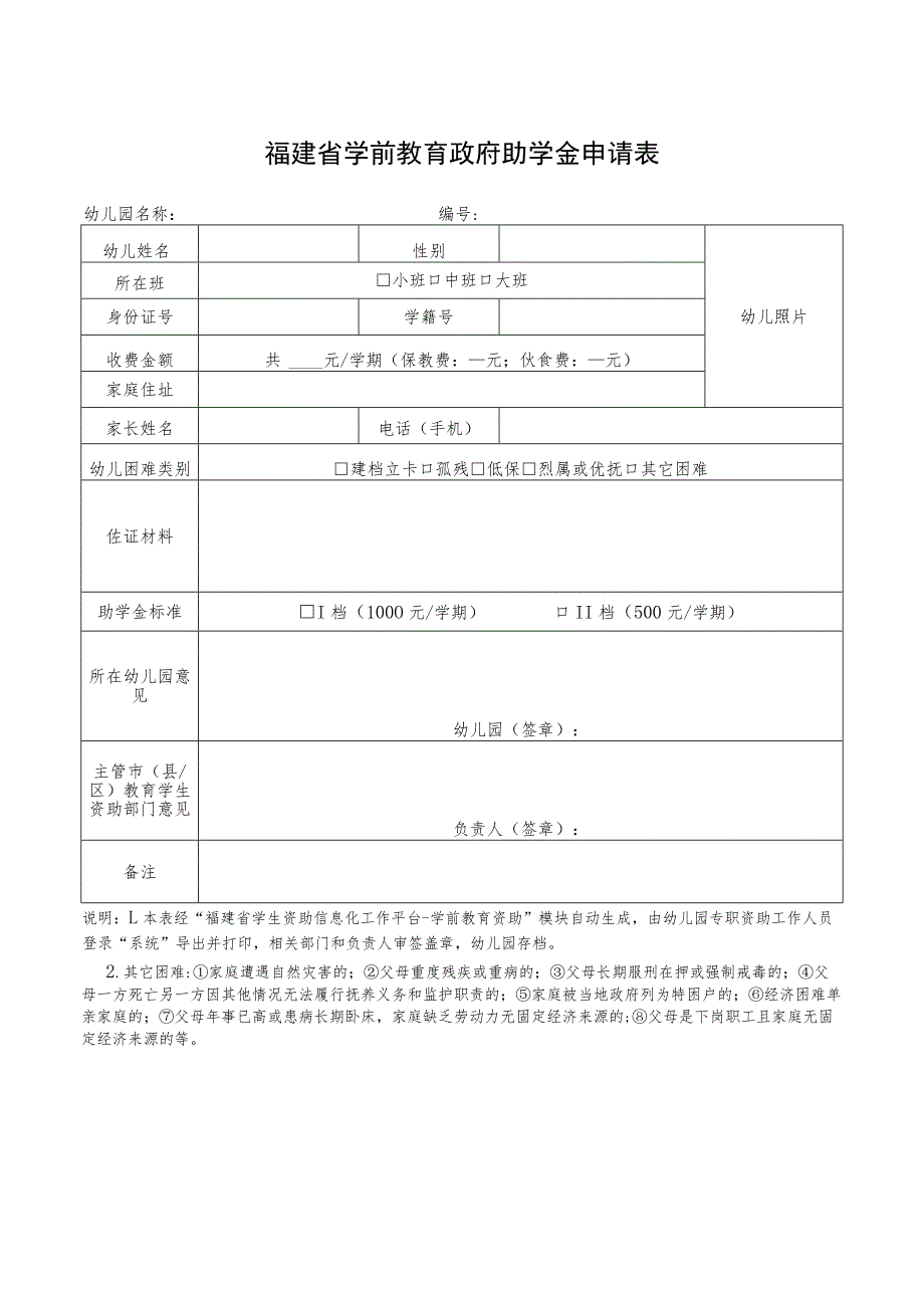 福建省学前教育政府助学金申请表.docx_第1页