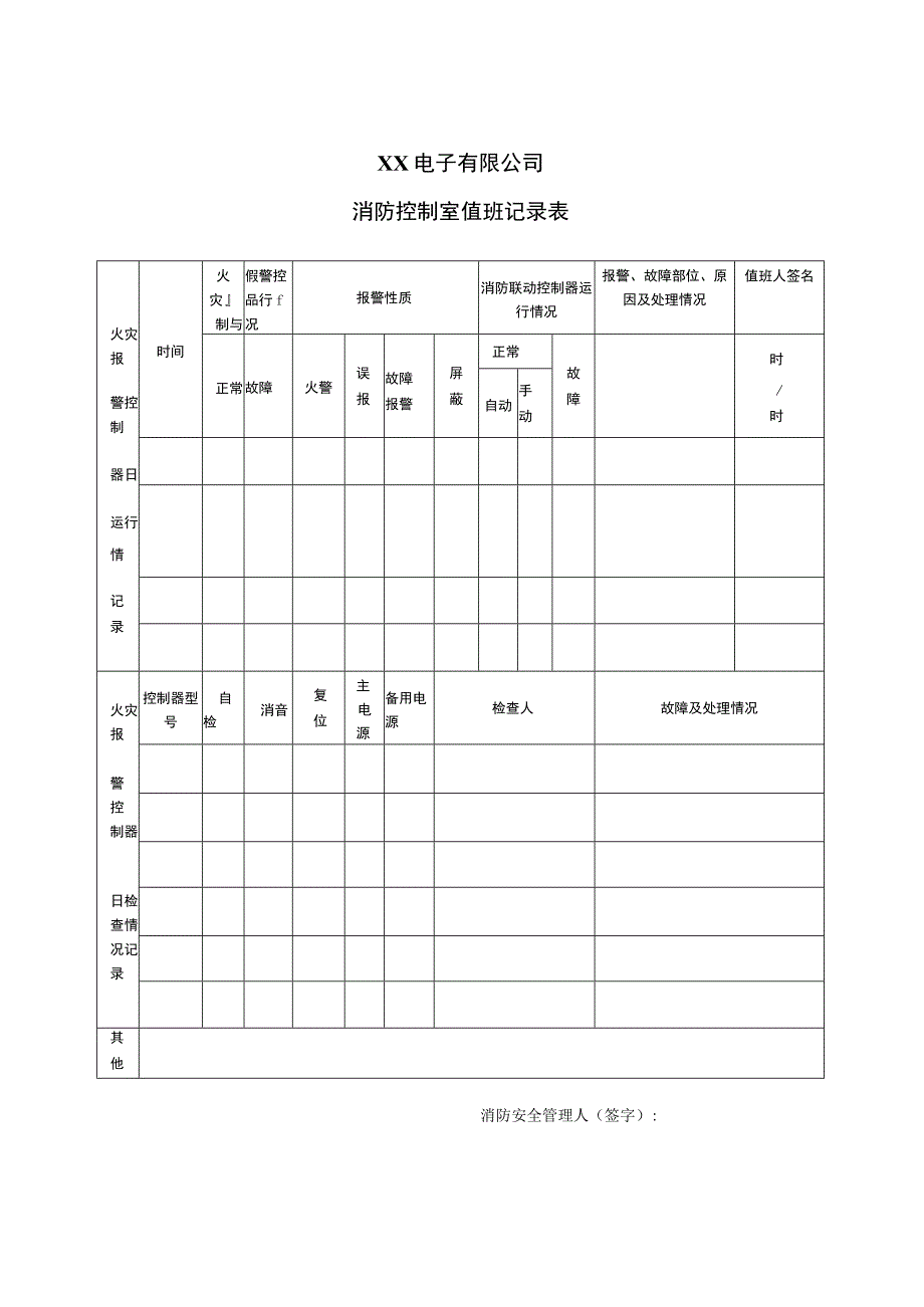 XX电子有限公司消防控制室值班记录表（2023年）.docx_第1页