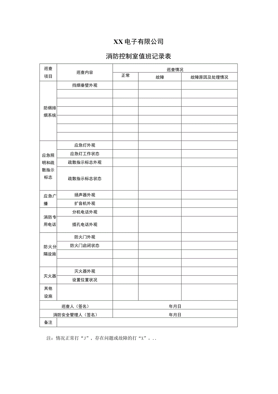 XX电子有限公司消防控制室值班记录表（2023年）.docx_第2页