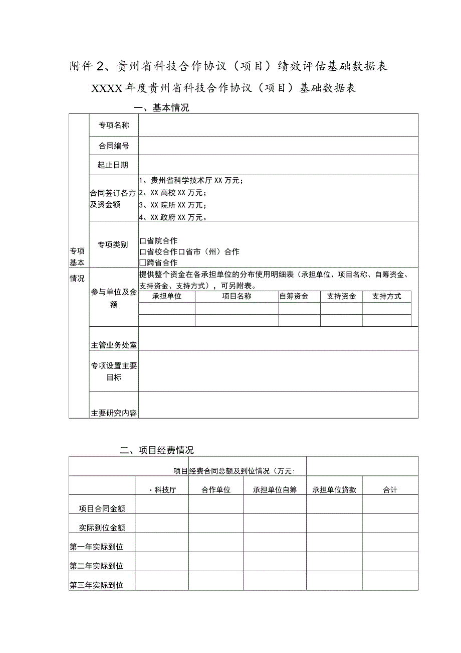 贵州省科技合作协议项目绩效评估基础数据表.docx_第1页