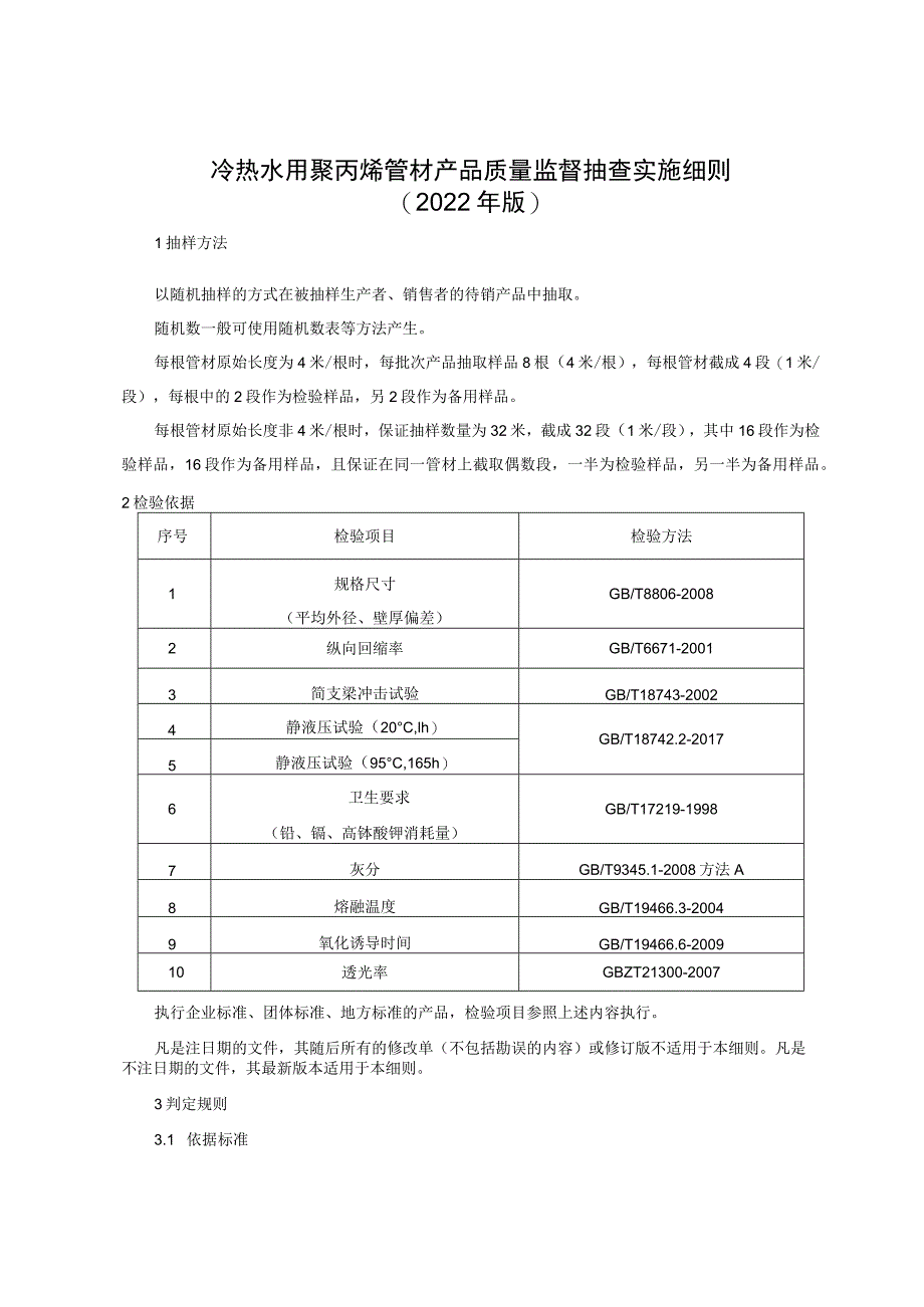 冷热水用聚丙烯管材产品质量监督抽查实施细则（2022年版）.docx_第1页