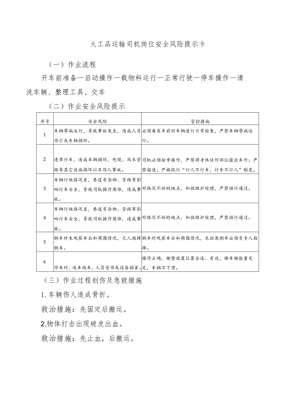 火工品运输司机岗位安全风险提示卡.docx_第1页