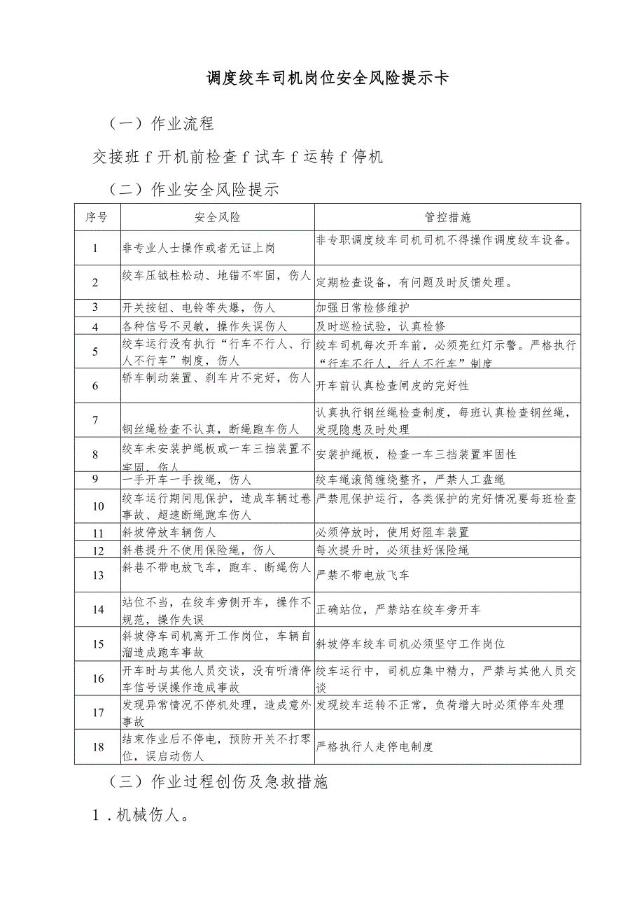 调度绞车司机岗位安全风险提示卡.docx_第1页