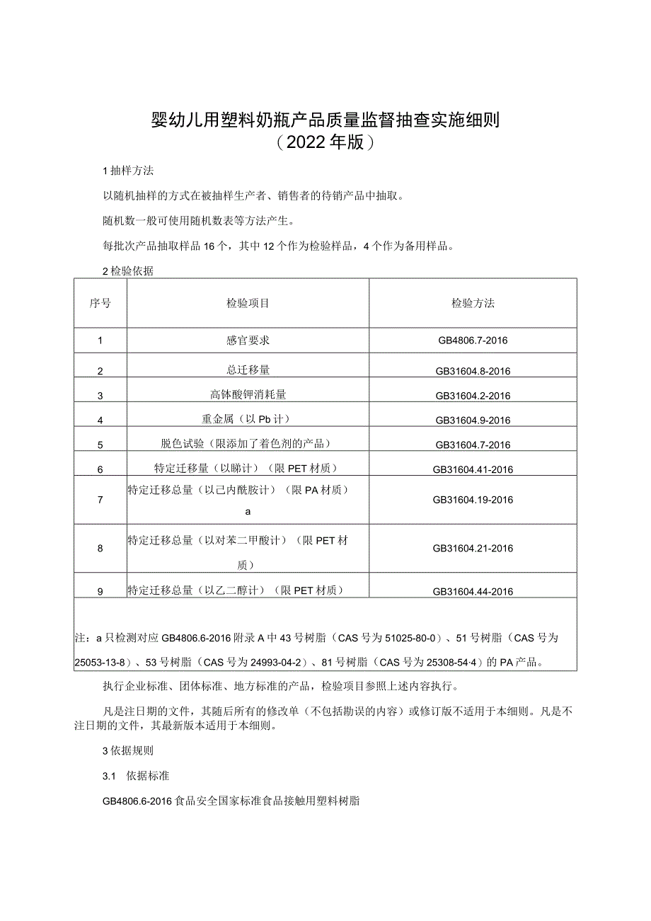 婴幼儿用塑料奶瓶产品质量监督抽查实施细则（2022年版）.docx_第1页