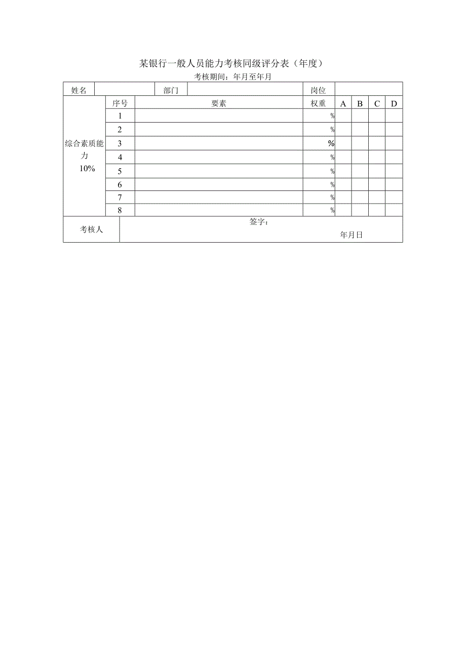 某银行一般人员能力考核同级评分表（年度）.docx_第1页