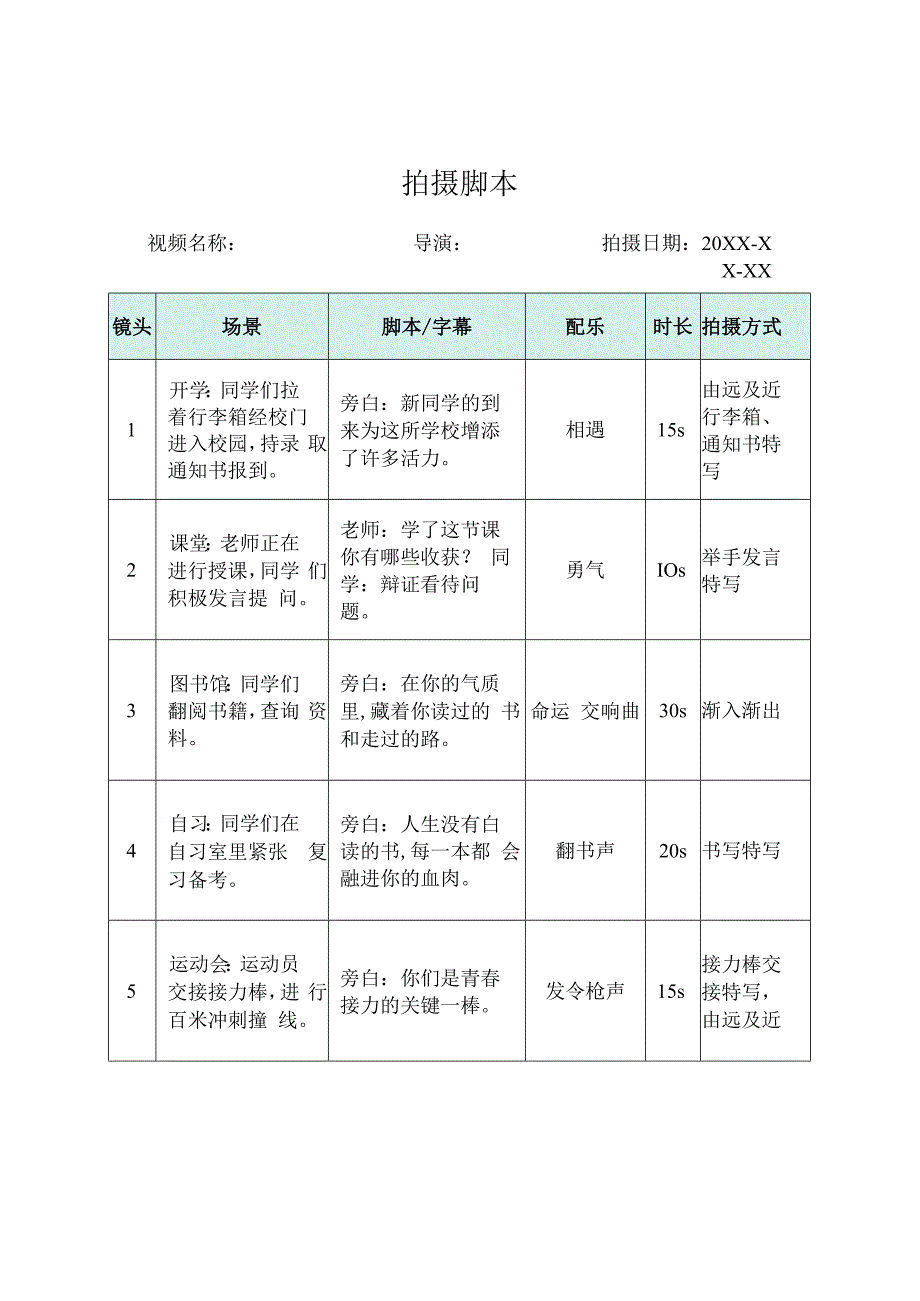 短视频拍摄分镜头脚本（5份）.docx_第1页