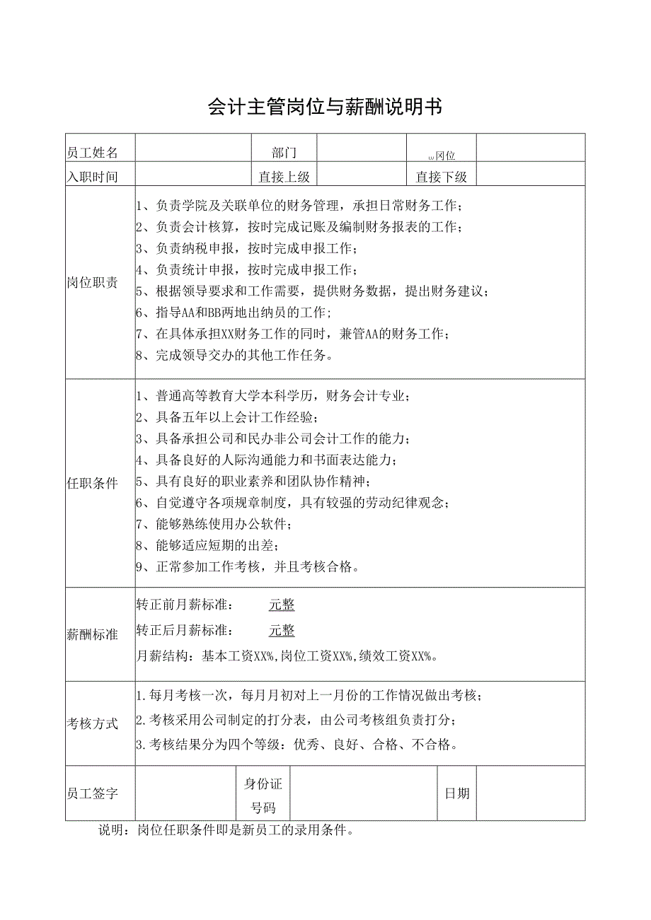 会计主管岗位与薪酬说明书.docx_第1页