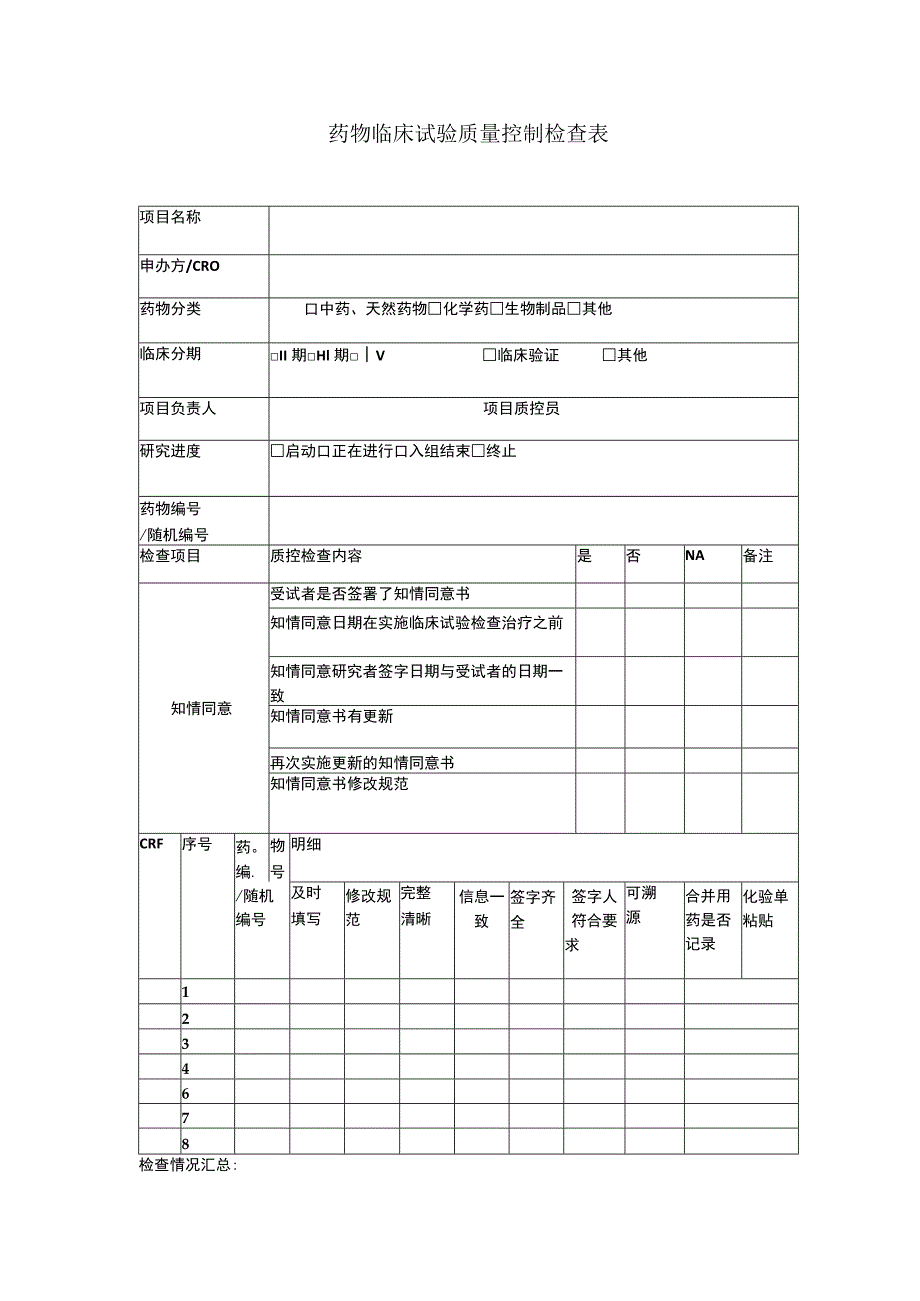 药物临床试验质量控制检查表.docx_第1页