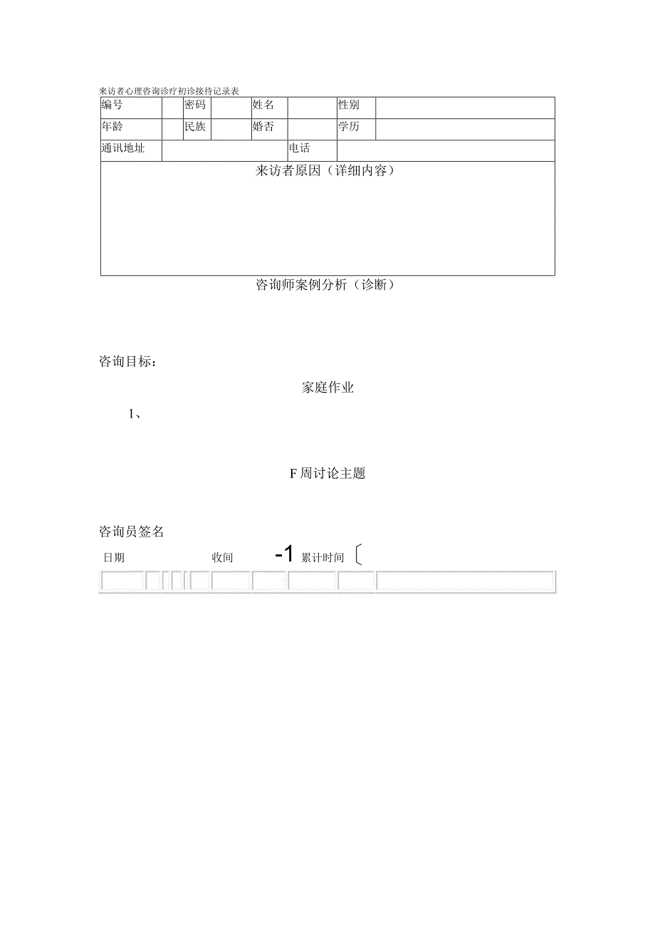 来访者心理咨询诊疗初诊接待记录表.docx_第1页