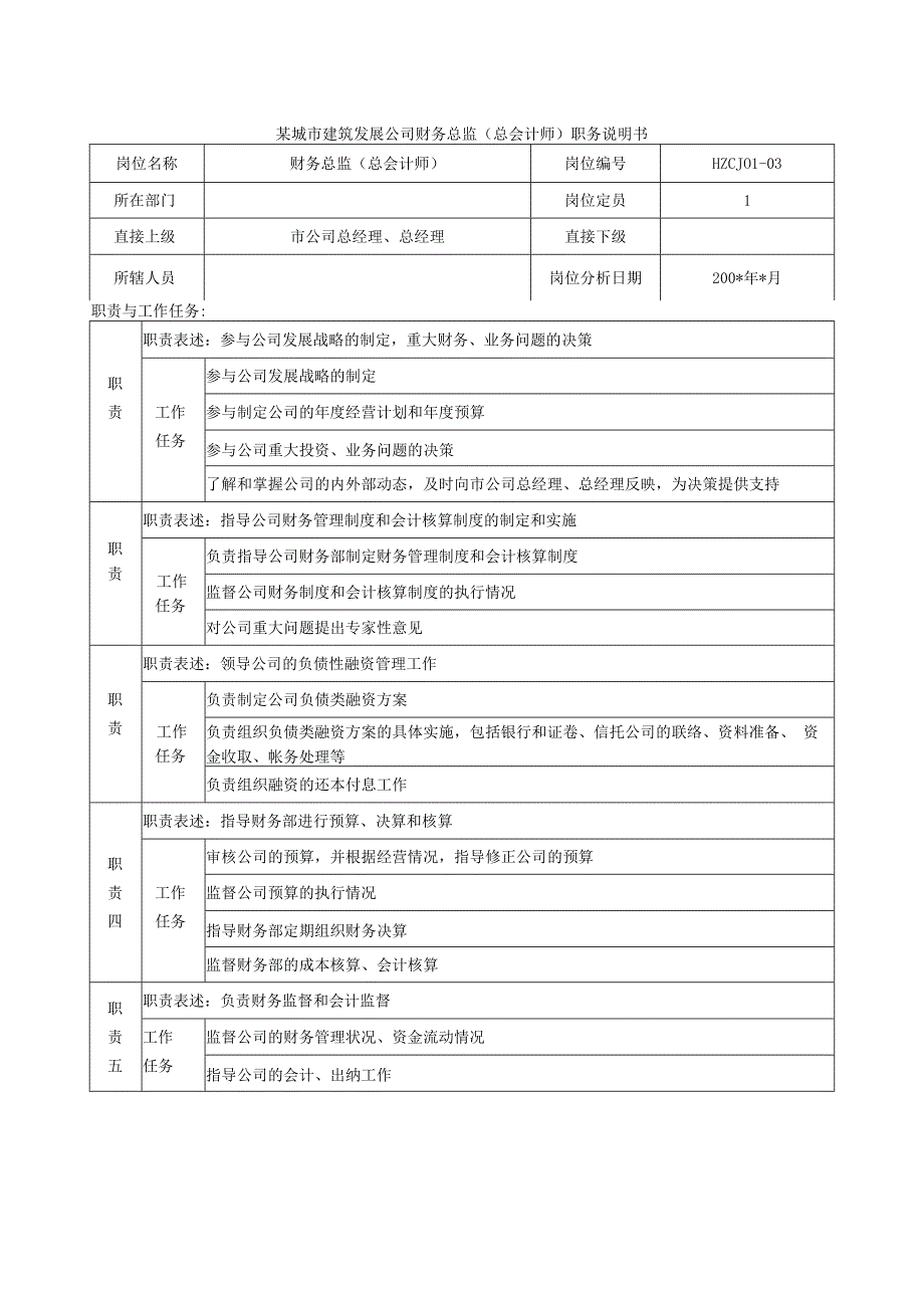 某城市建筑发展公司财务总监（总会计师）职务说明书.docx_第1页