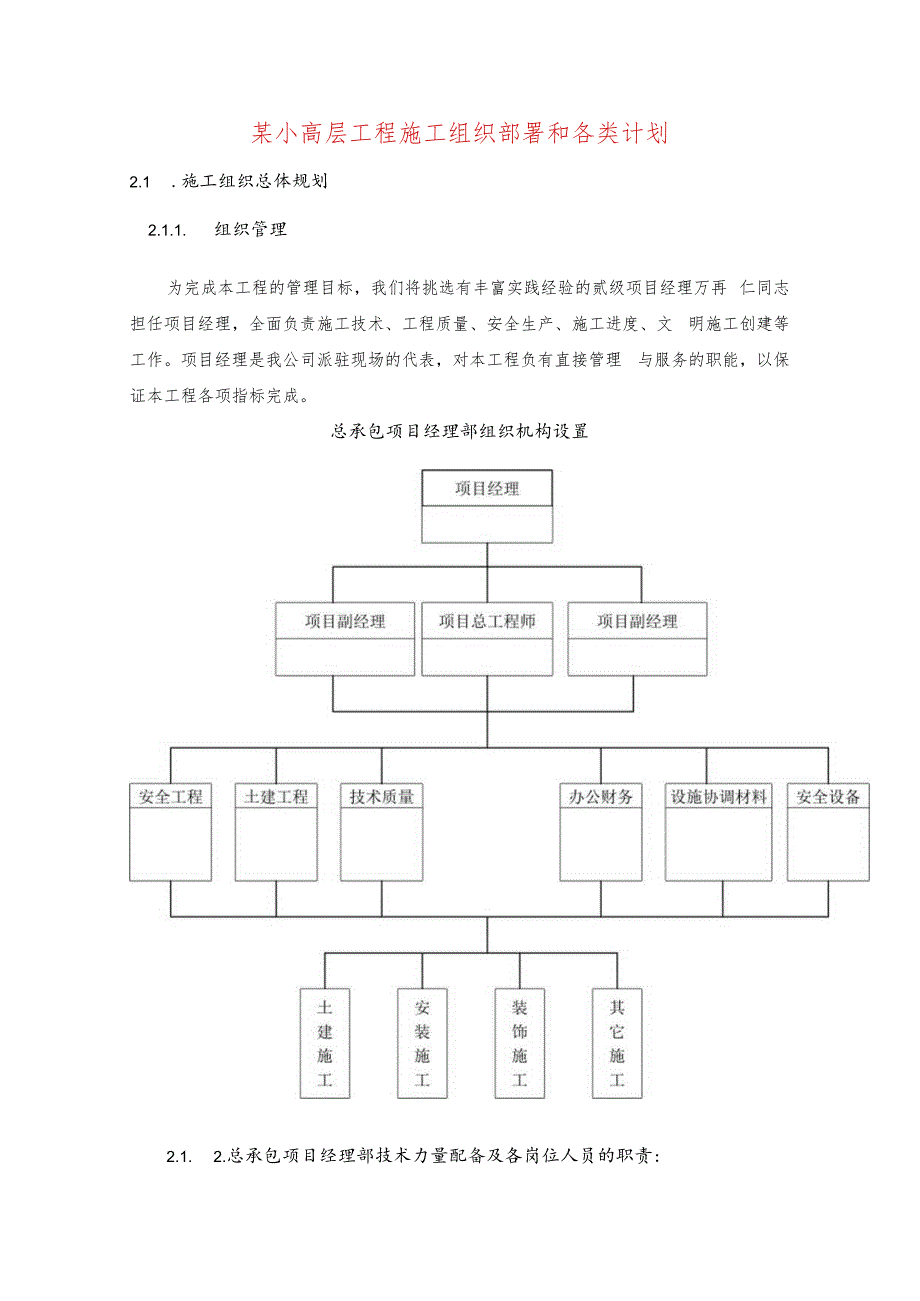 某小高层工程施工组织部署和各类计划.docx_第1页