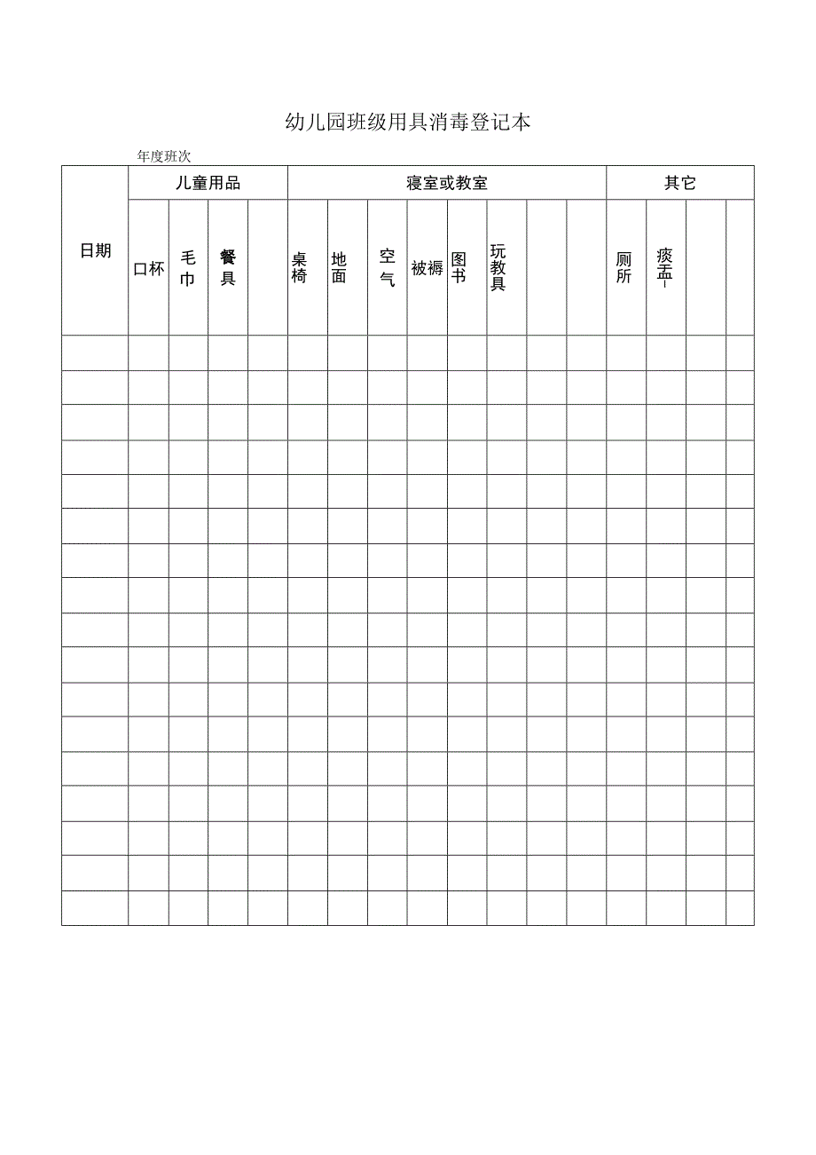 幼儿园班级用具消毒登记本.docx_第1页