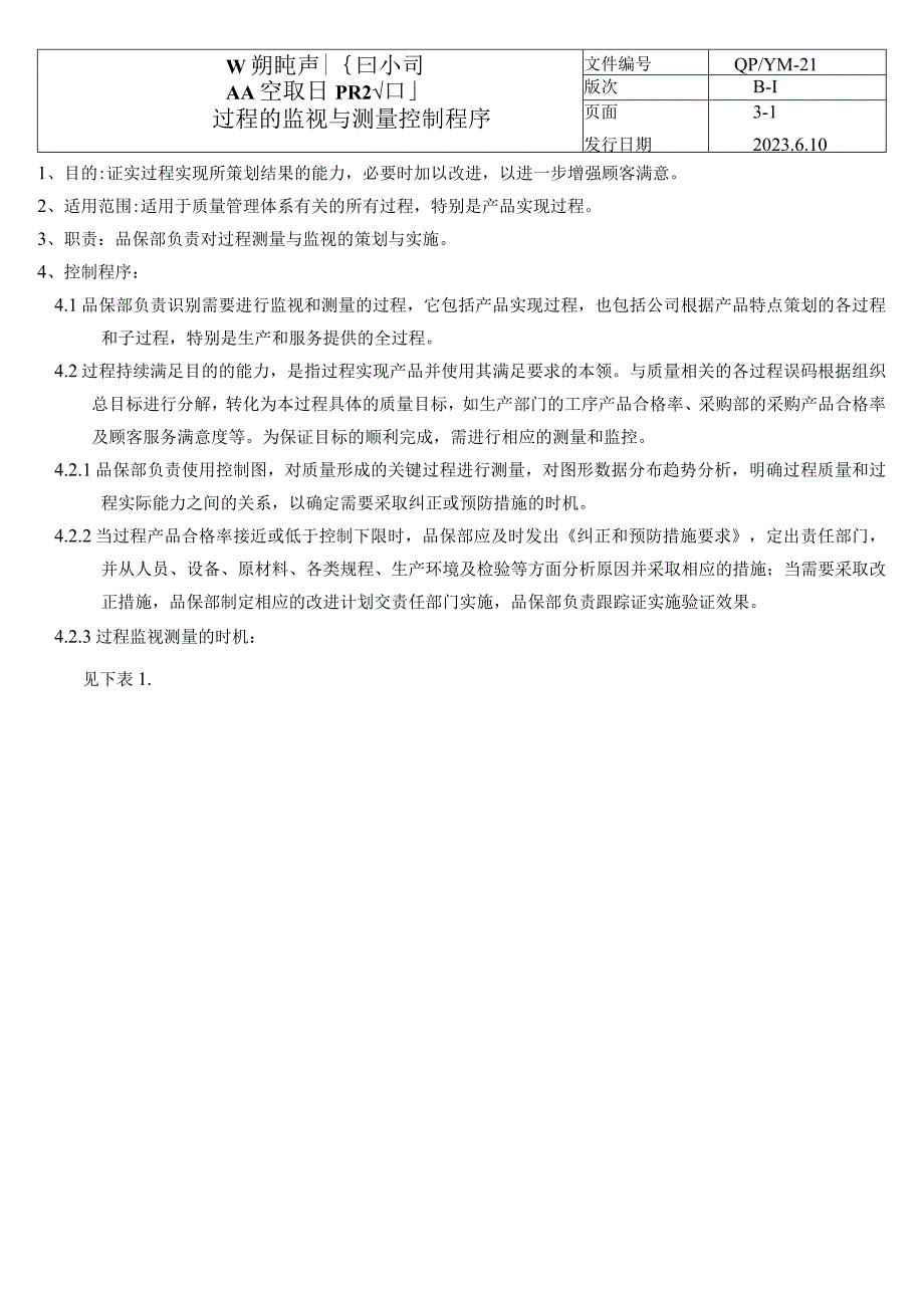 过程的监视与与测量控制程序（塑料行业）.docx_第1页