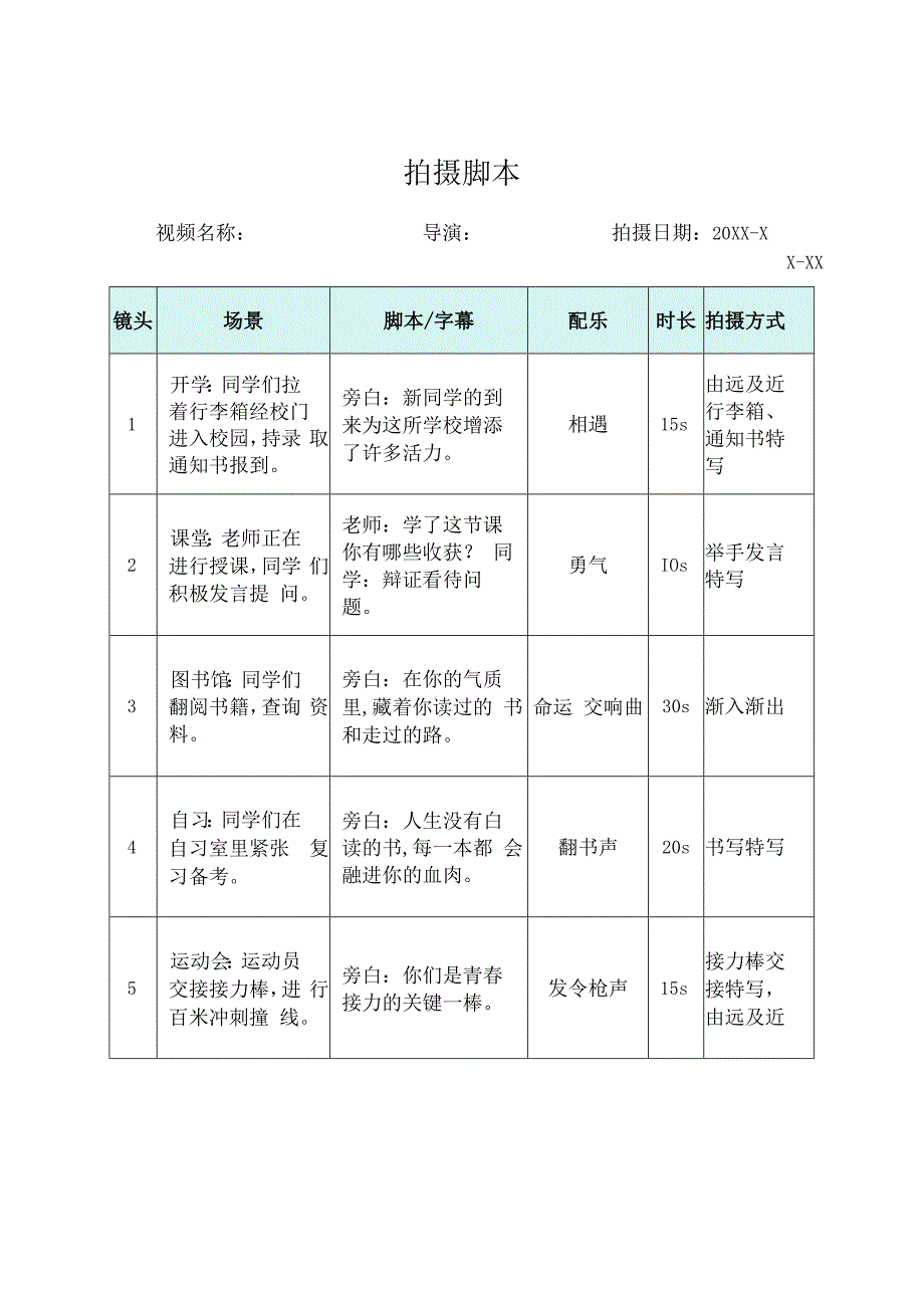 短视频拍摄分镜头脚本5份.docx_第1页