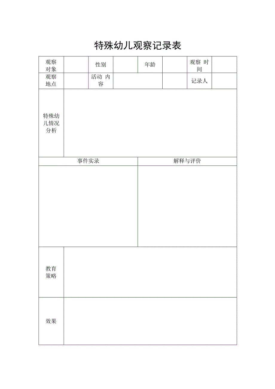 特殊幼儿观察记录表.docx_第1页