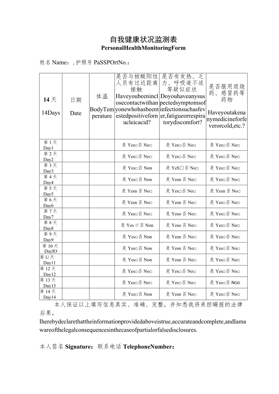 自我健康状况监测表.docx_第1页