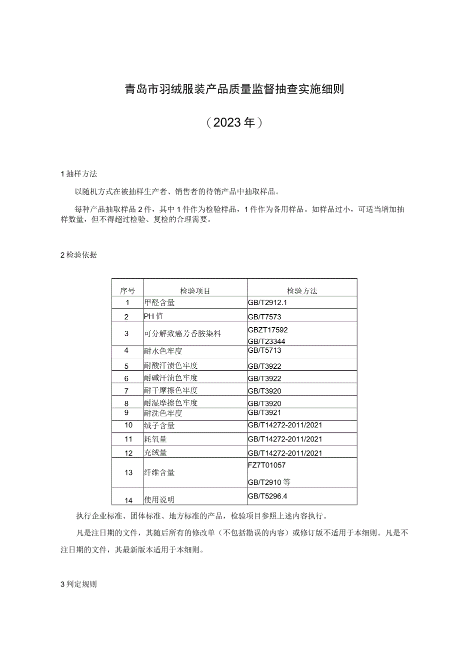 青岛市羽绒服装产品质量监督抽查实施细则2023年.docx_第1页