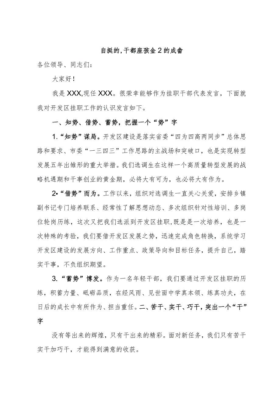 在挂职干部座谈会上的发言.docx_第1页