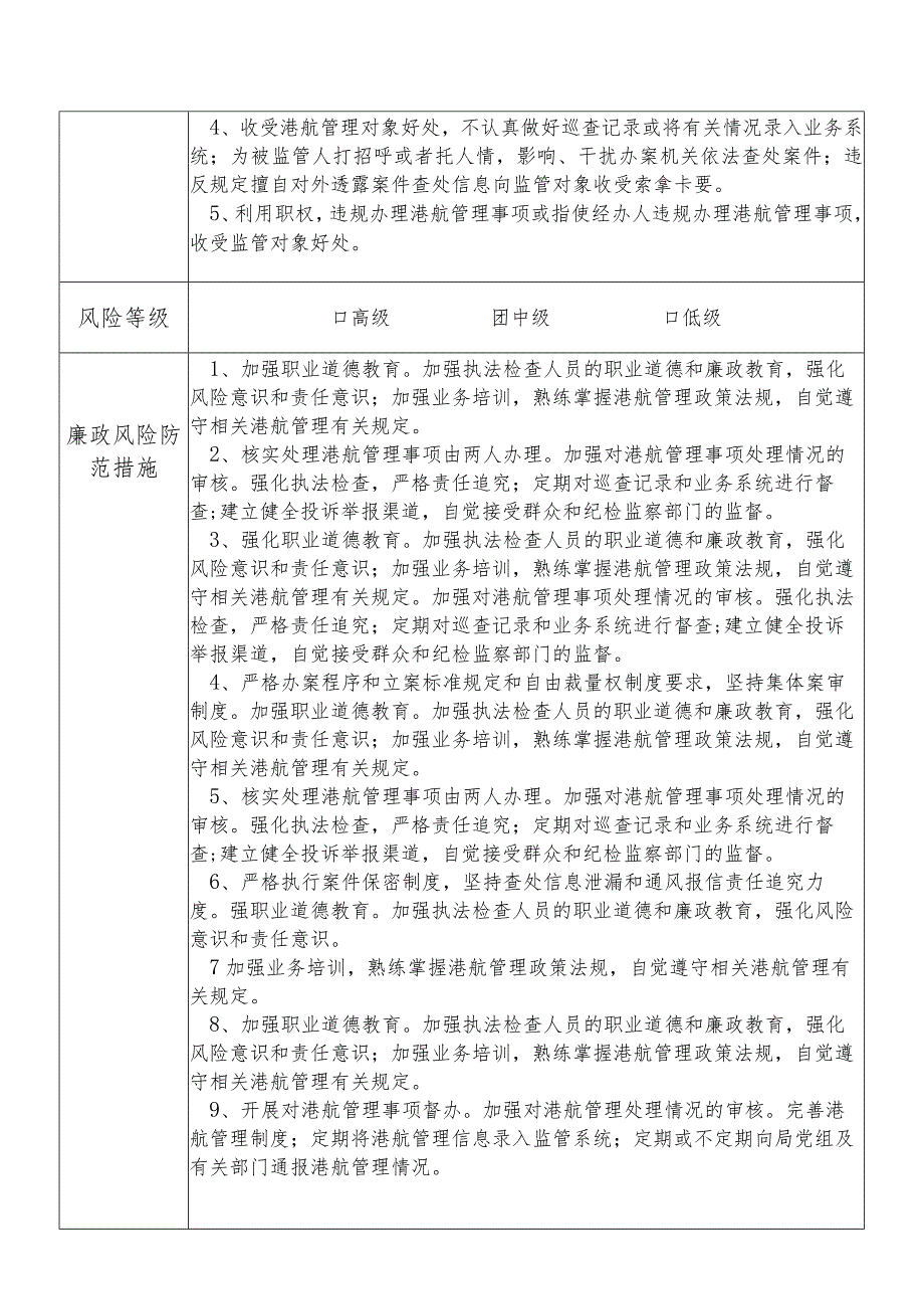 某县交通运输部门港航管理股股长个人岗位廉政风险点排查登记表.docx_第2页