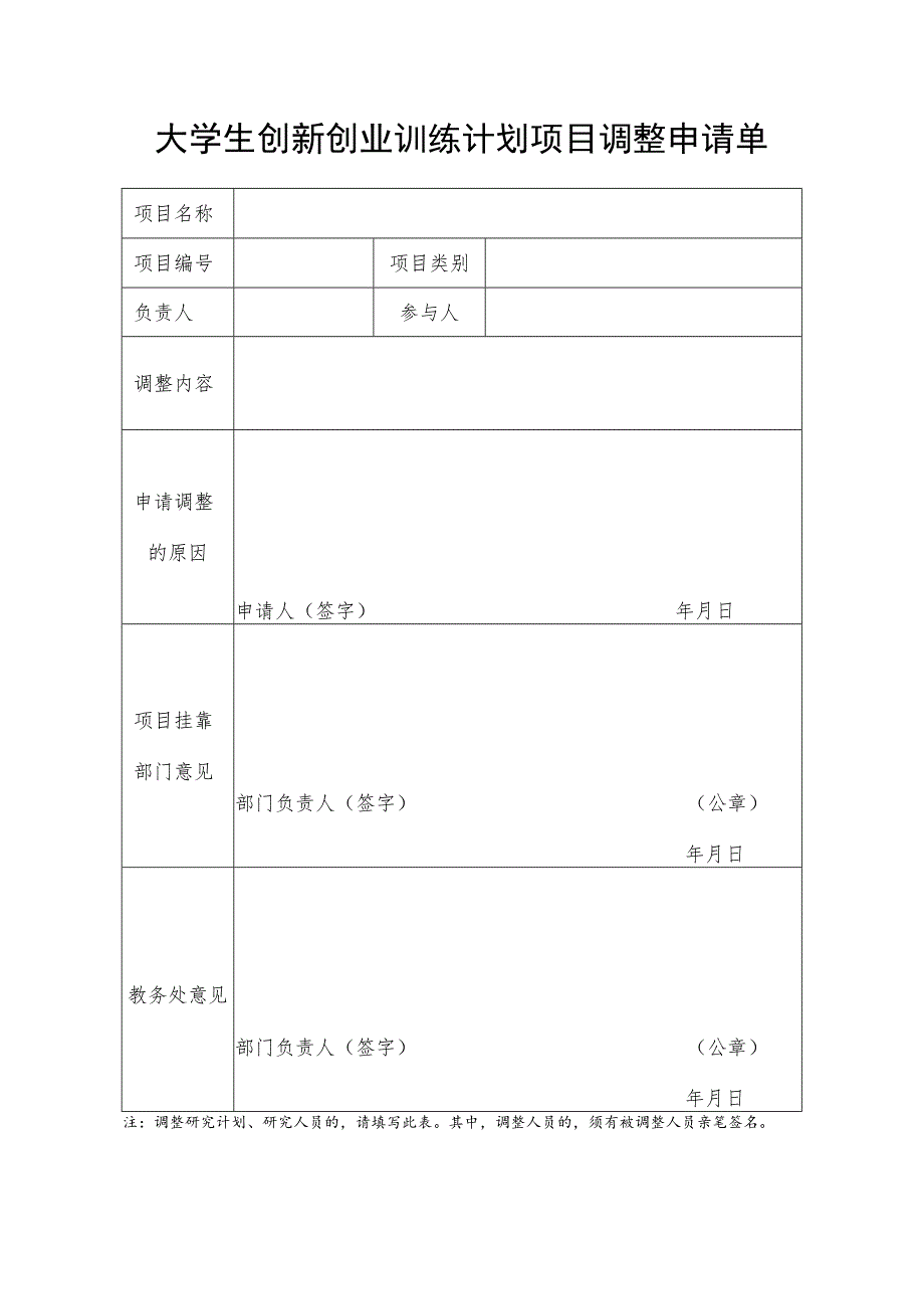 大学生创新创业训练计划项目调整申请单.docx_第1页