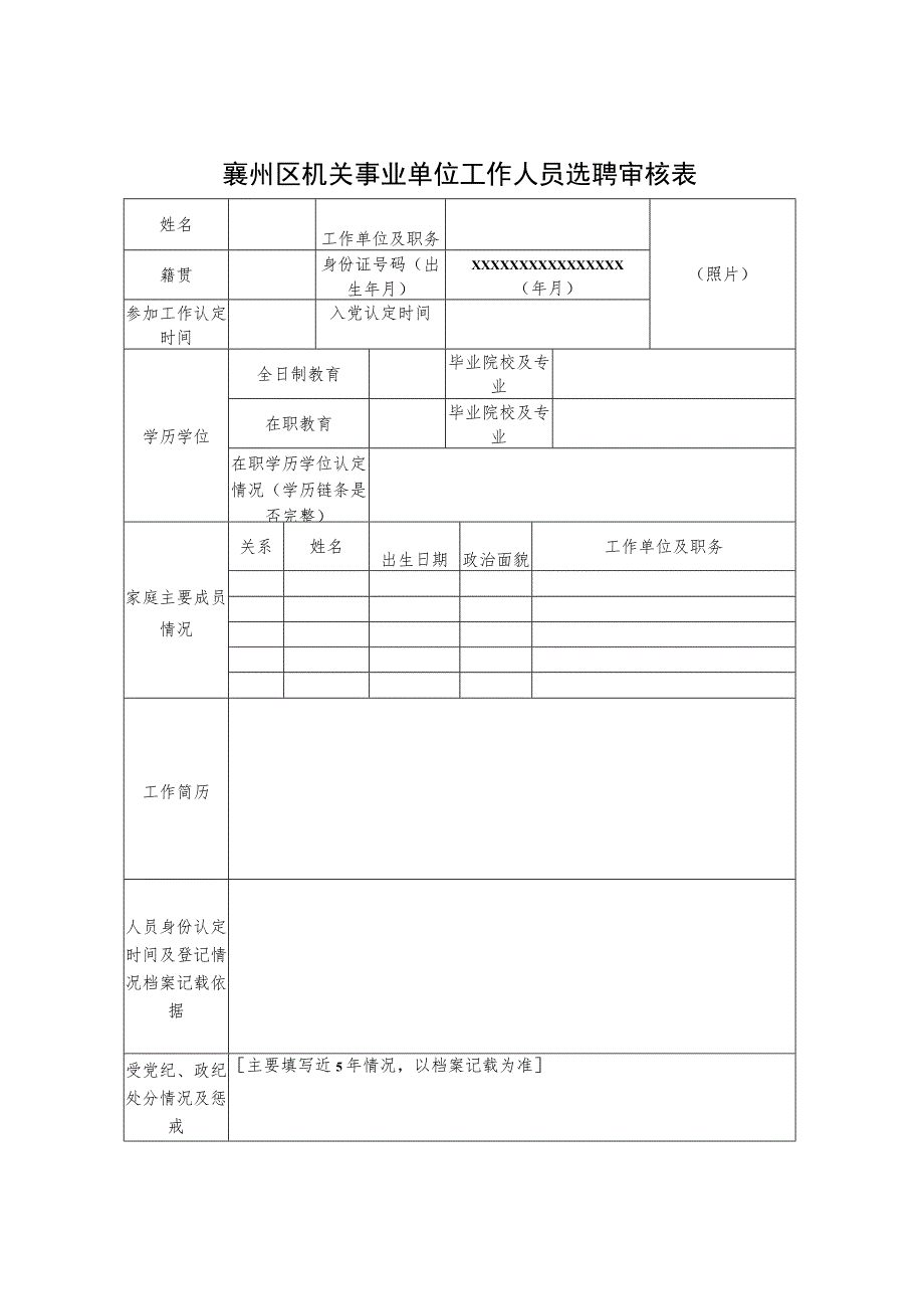 襄州区机关事业单位工作人员选聘审核表.docx_第1页